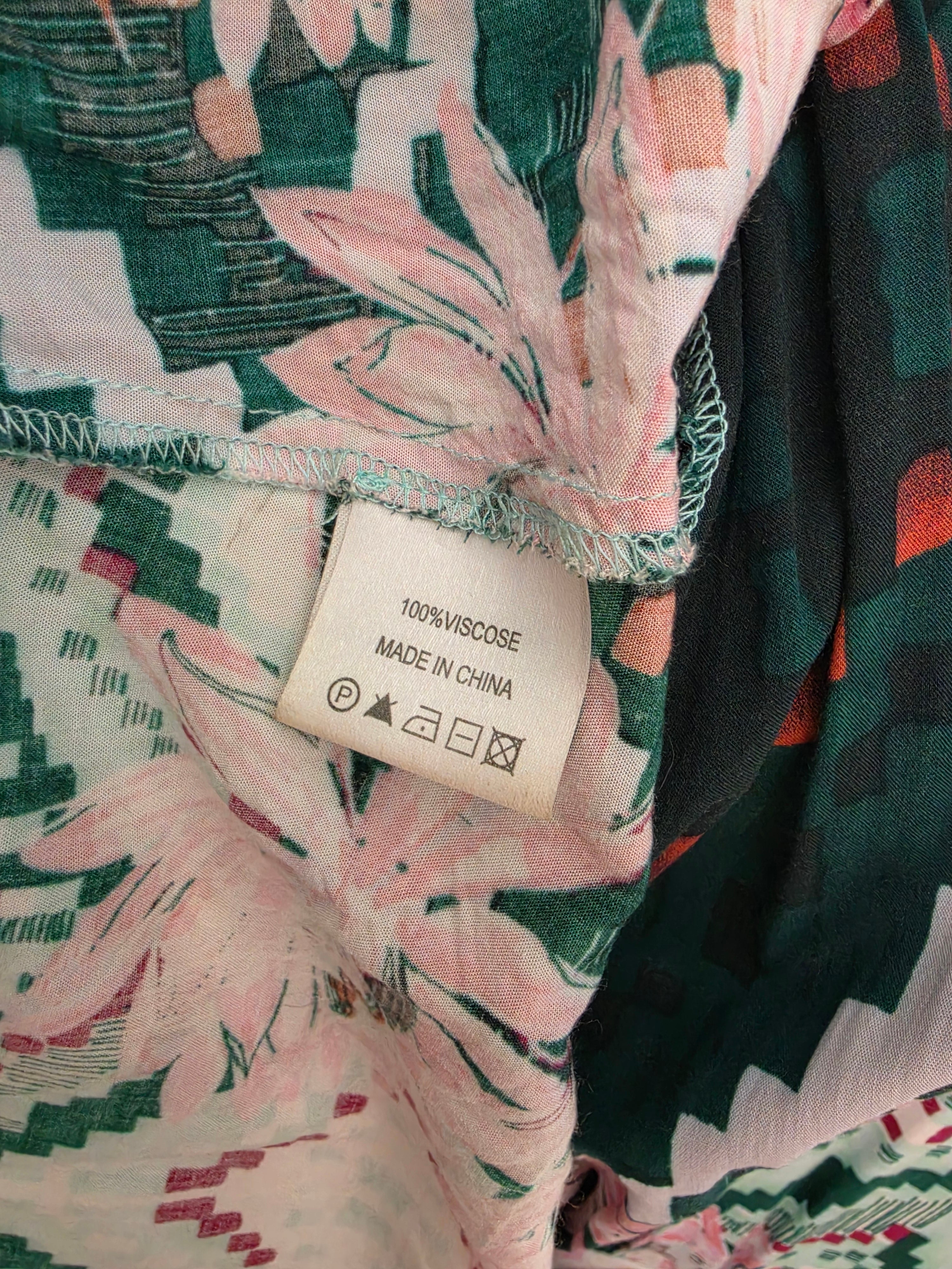 Melissa Odabash kimono maxi jurk Eden maat M 38 groen roze tweedehands dames designer resortwear