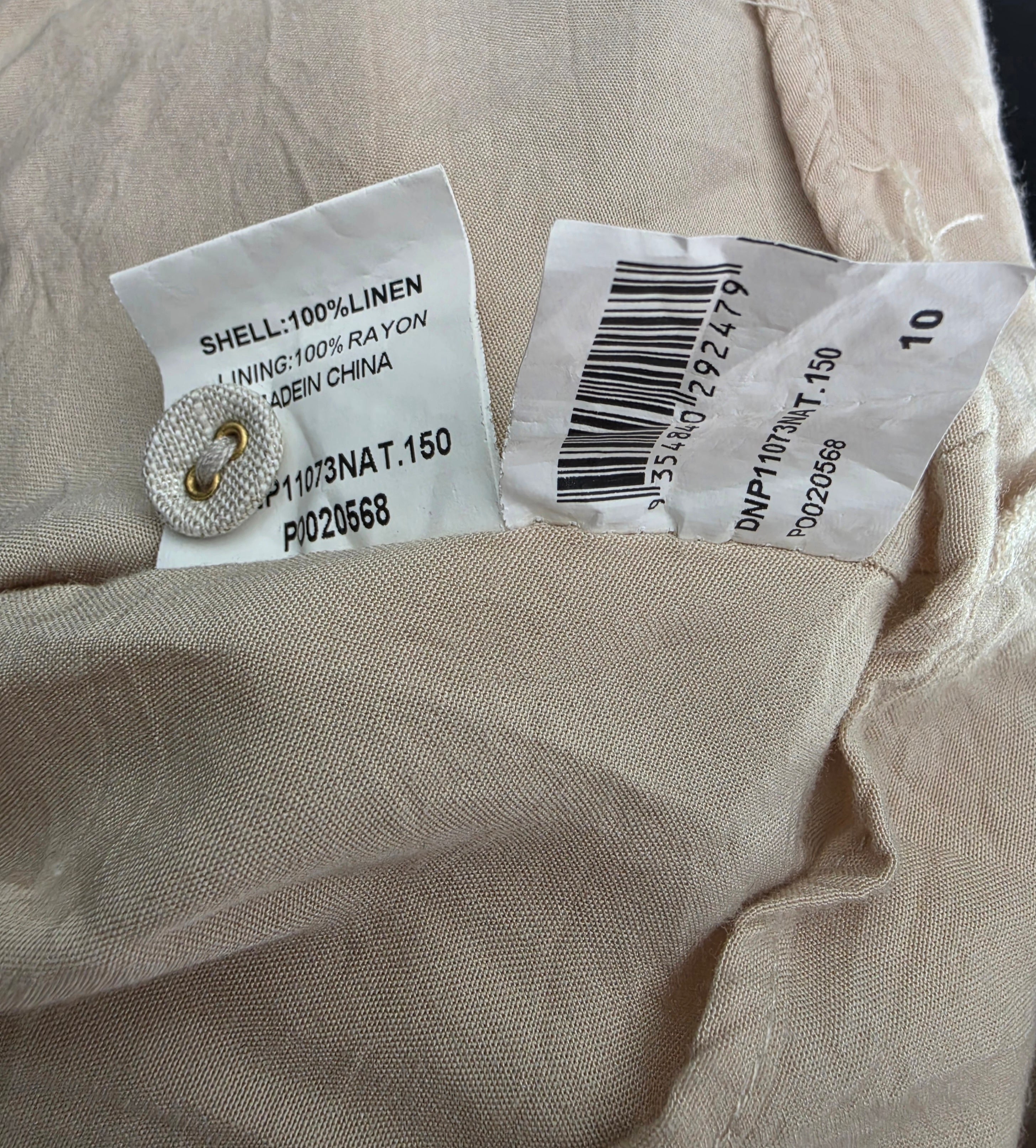 Dissh wijde linnen mini jurk beige M 38 resortwear tweedehands dames designer