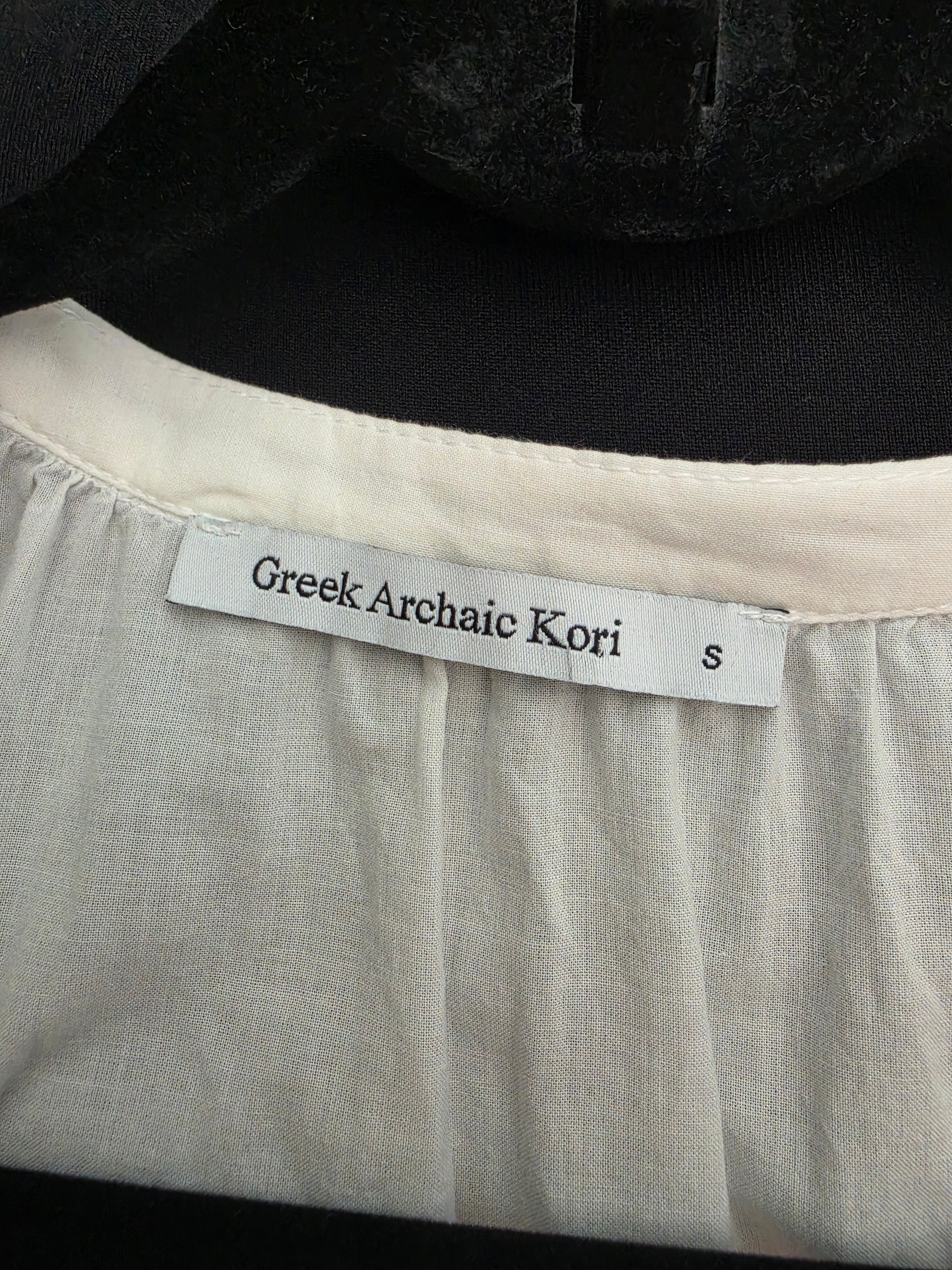 Greek Archaic Kori korte jurk wit goud S 36 katoen tweedehands dames designer resortwear