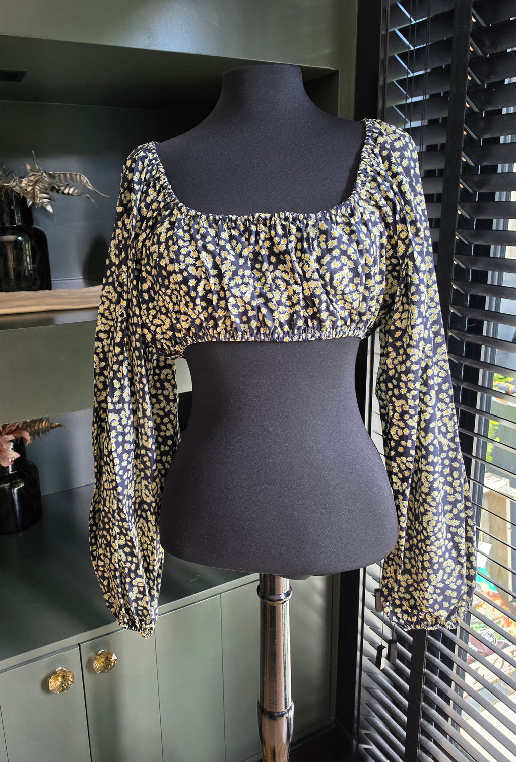 Matteau poplin crop top bloemen Blauw Geel FR40 nieuw tweedehands dames designer