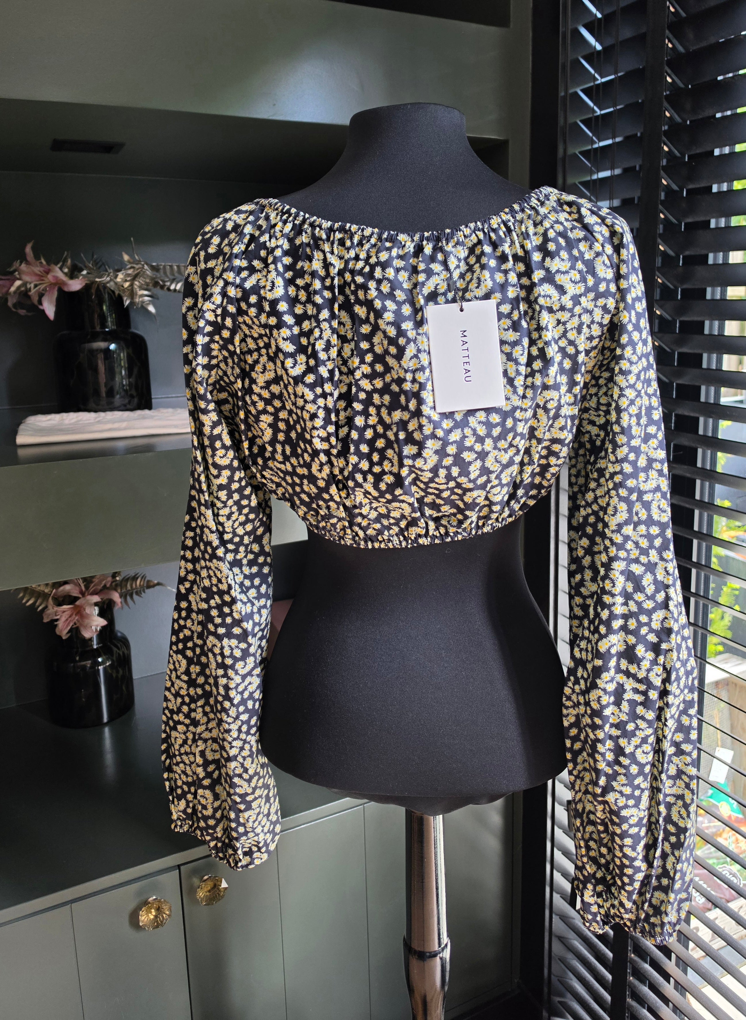 Matteau poplin crop top bloemen Blauw Geel FR40 nieuw tweedehands dames designer