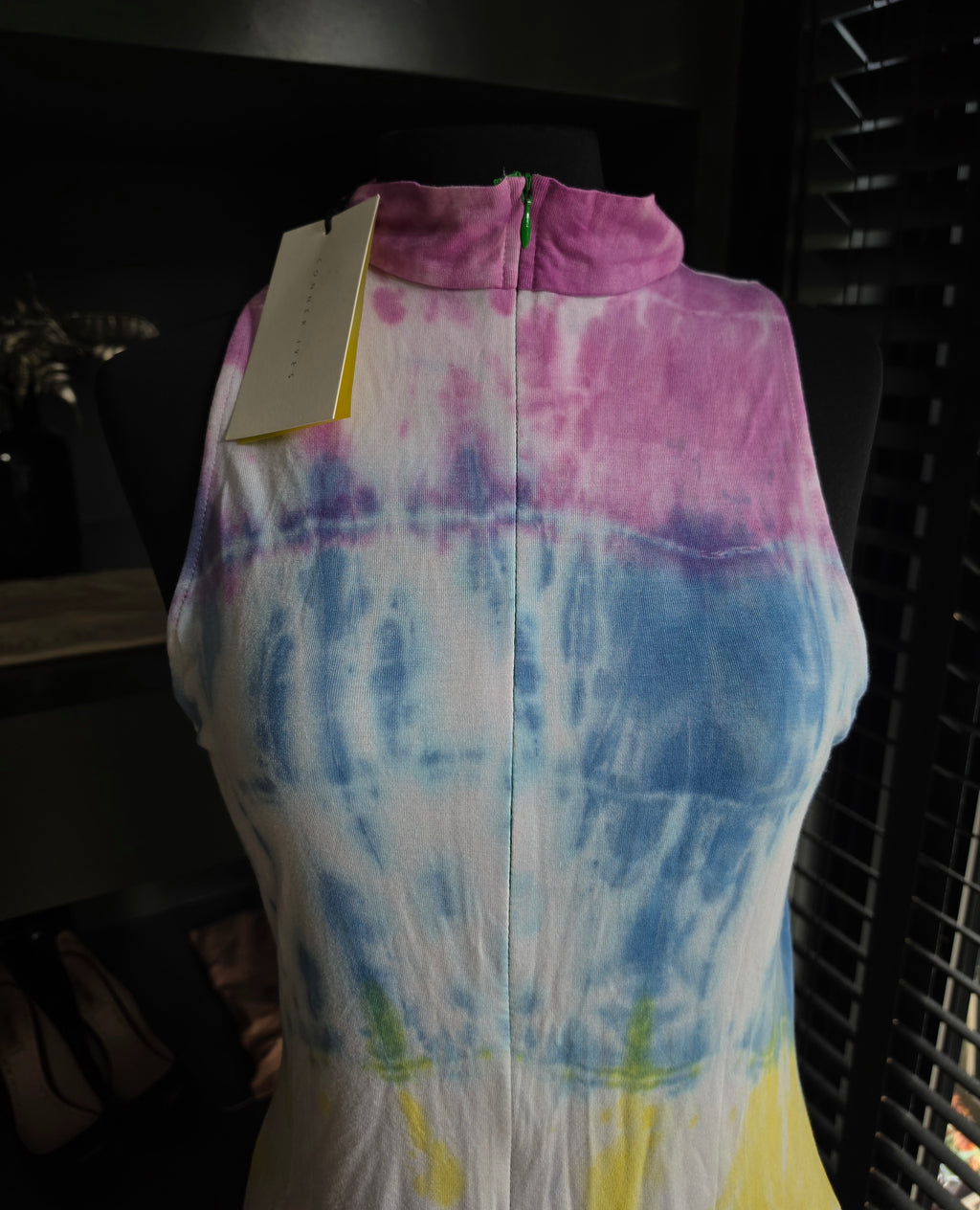 Conner Ives tie-dye midi jurk L 40 met rits tweedehands designer dames met kaartje eraan