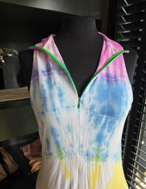 Conner Ives tie-dye midi jurk L 40 met rits tweedehands designer dames met kaartje eraan