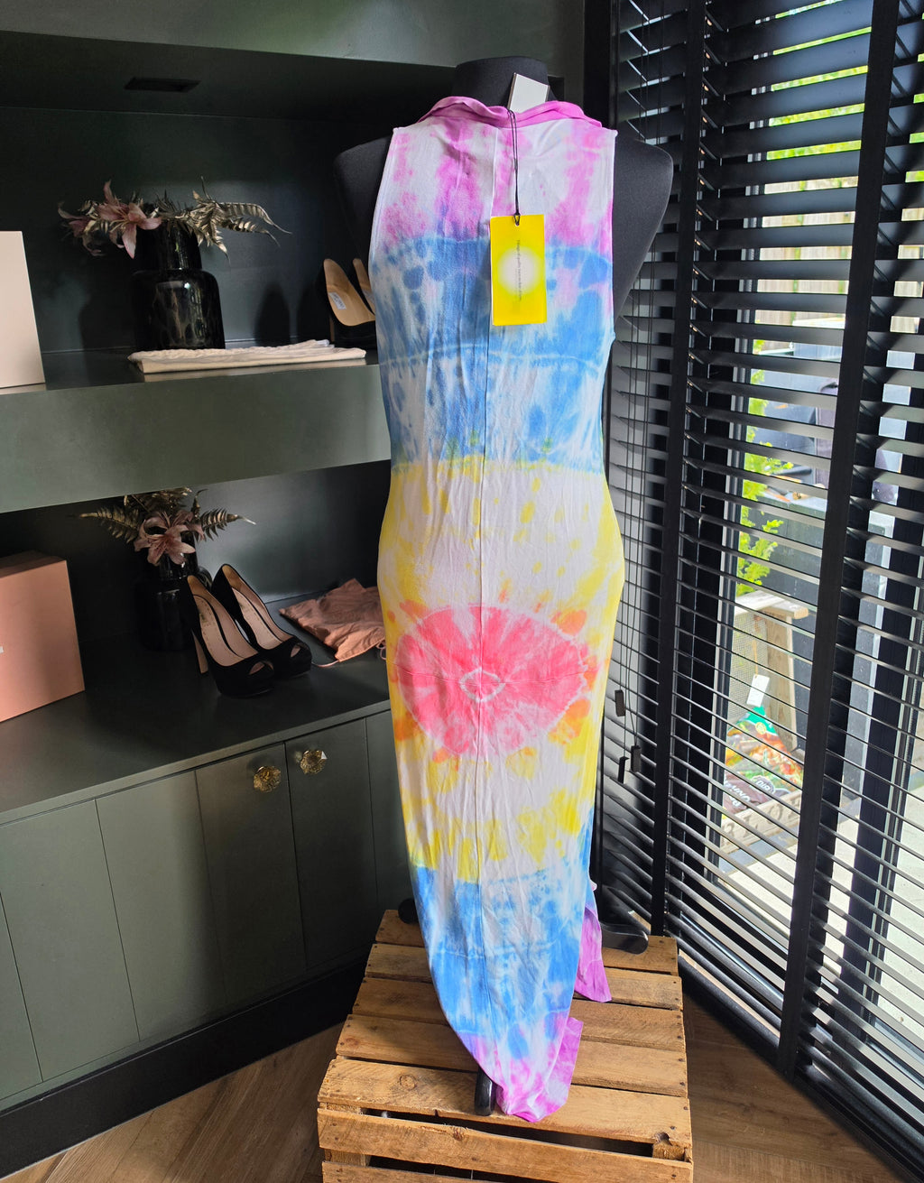 Conner Ives tie-dye midi jurk L 40 met rits tweedehands designer dames met kaartje eraan