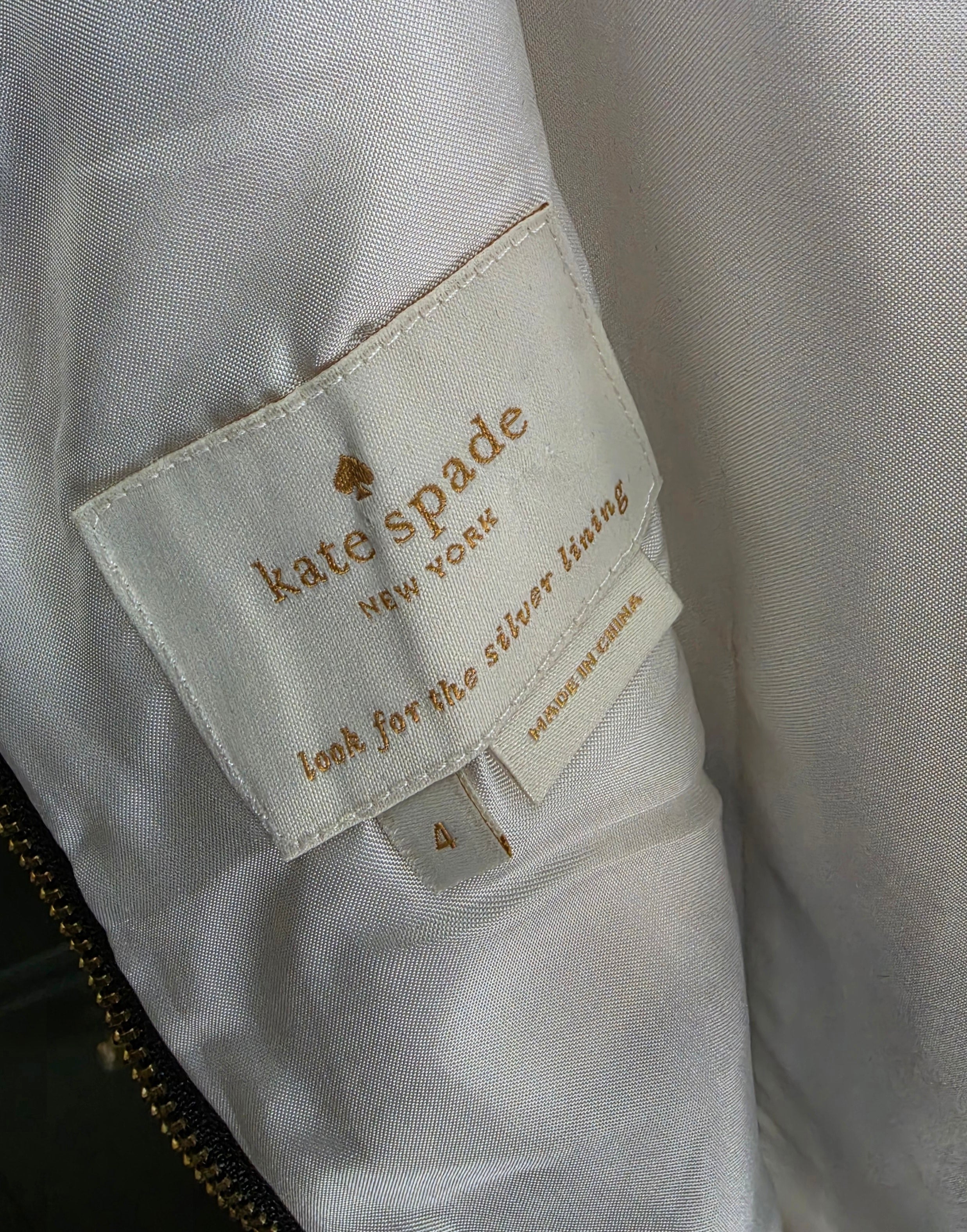 Kate Spade satijnlook mouwloze jurk crème zwart us4 S 36 tweedehands dames designer