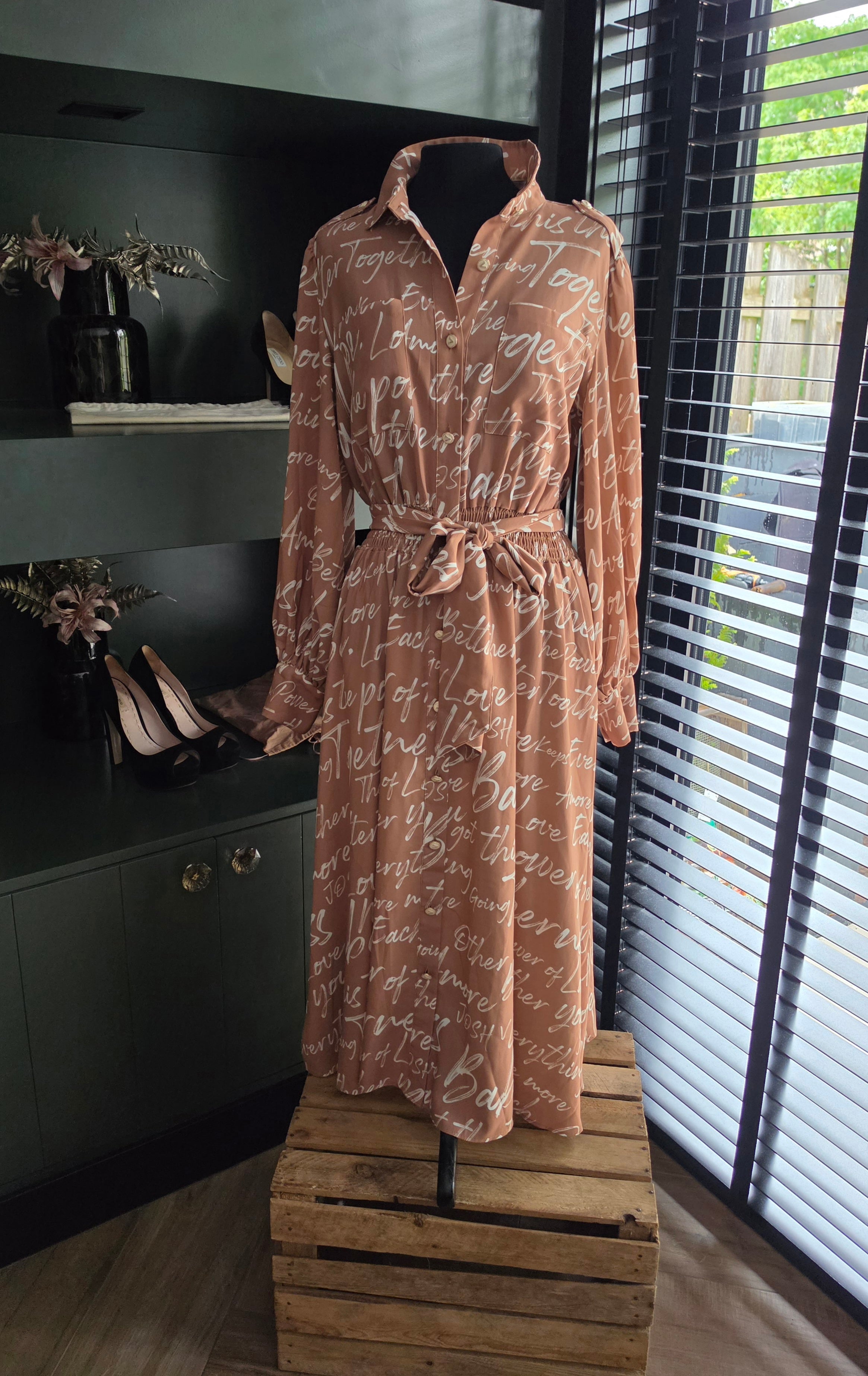 Josh V midi jurk Gianne S 36 indian tan bruin tweedehands dames designer