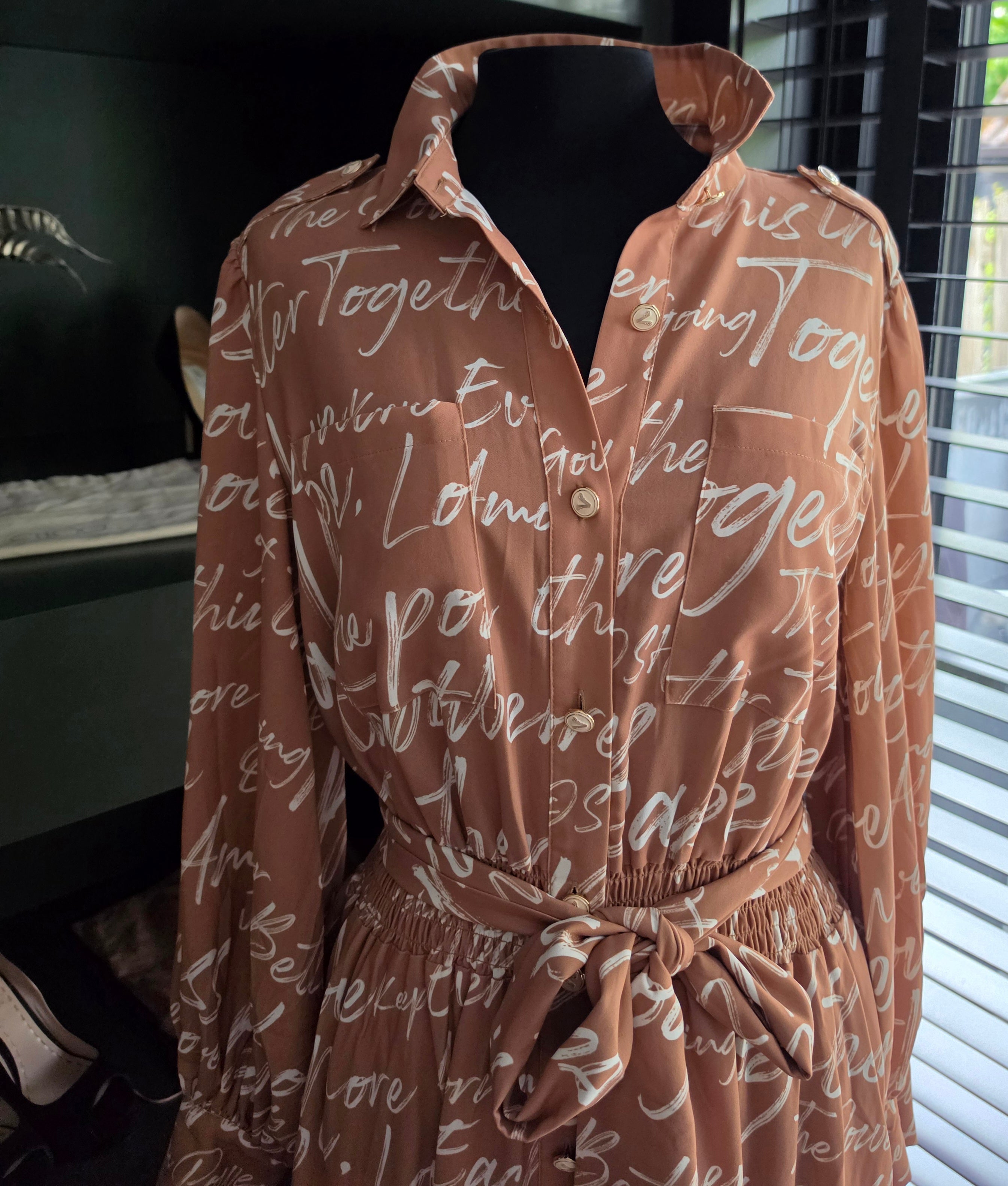Josh V midi jurk Gianne S 36 indian tan bruin tweedehands dames designer