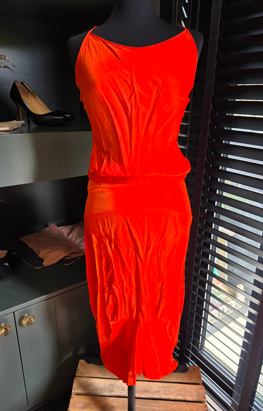 Rabens Saloner setje rok & top oranje satijnlook S 36 tweedehands designer dames
