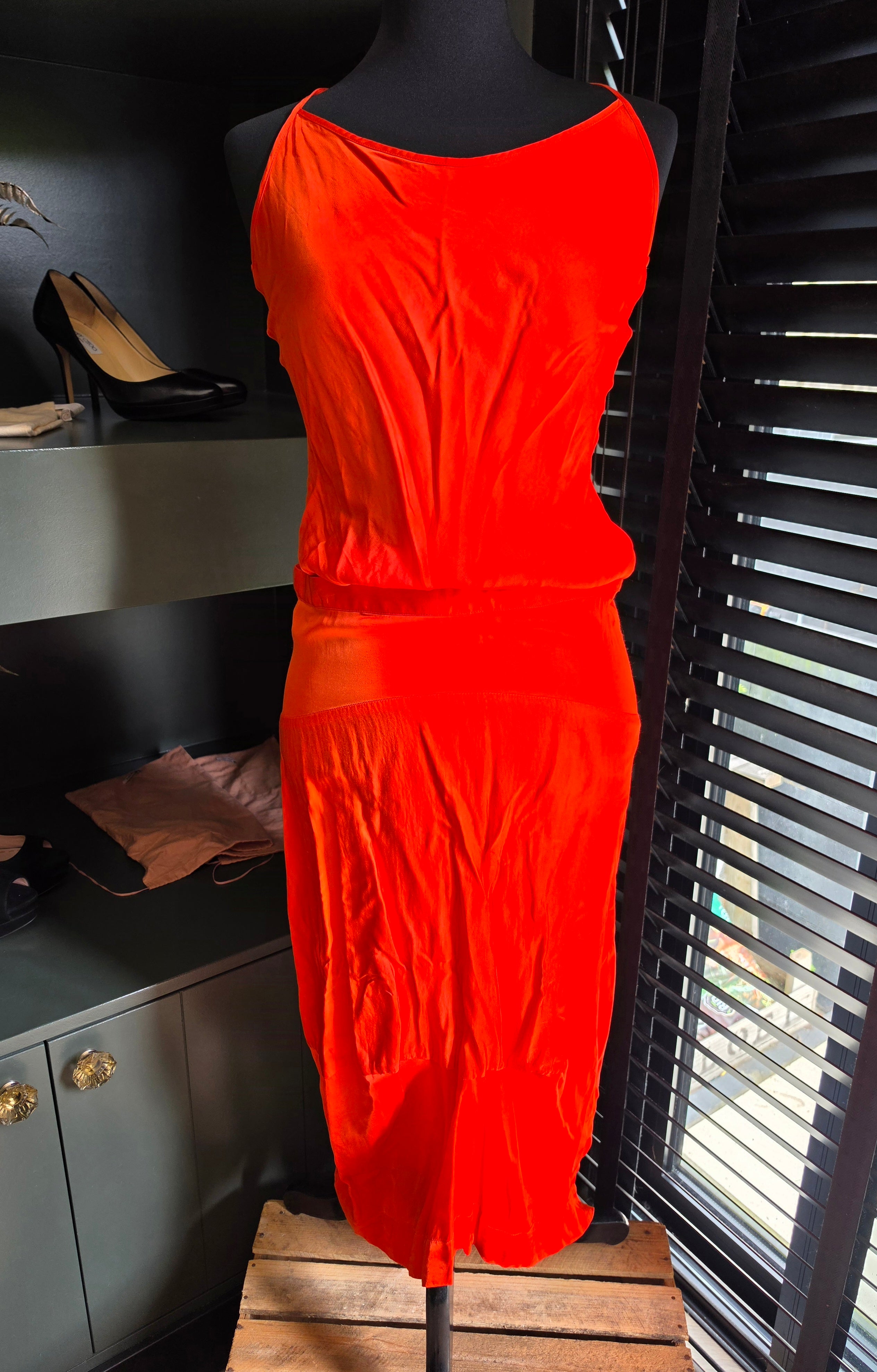 Rabens Saloner setje rok & top oranje satijnlook S 36 tweedehands designer dames