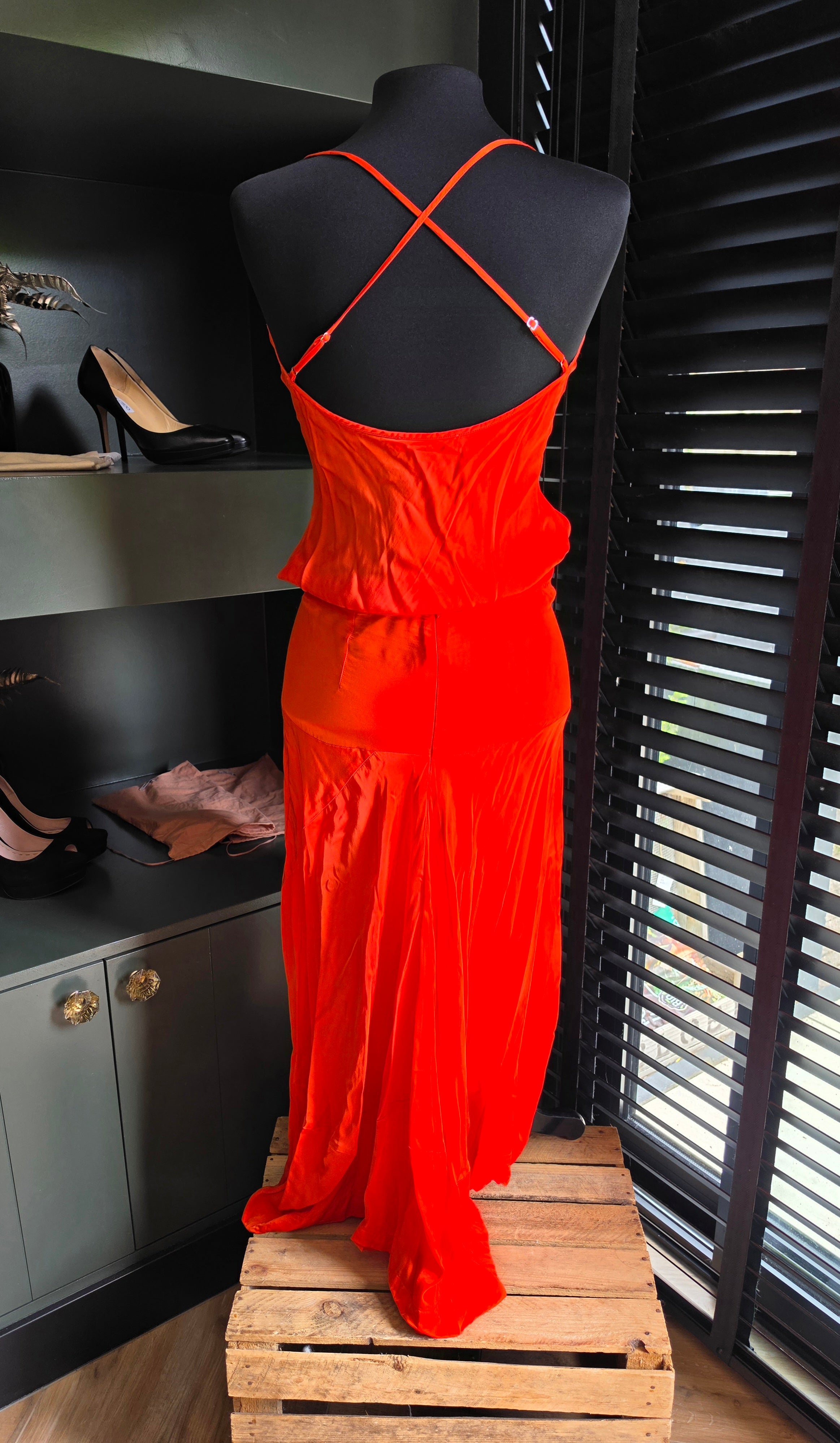 Rabens Saloner setje rok & top oranje satijnlook S 36 tweedehands designer dames