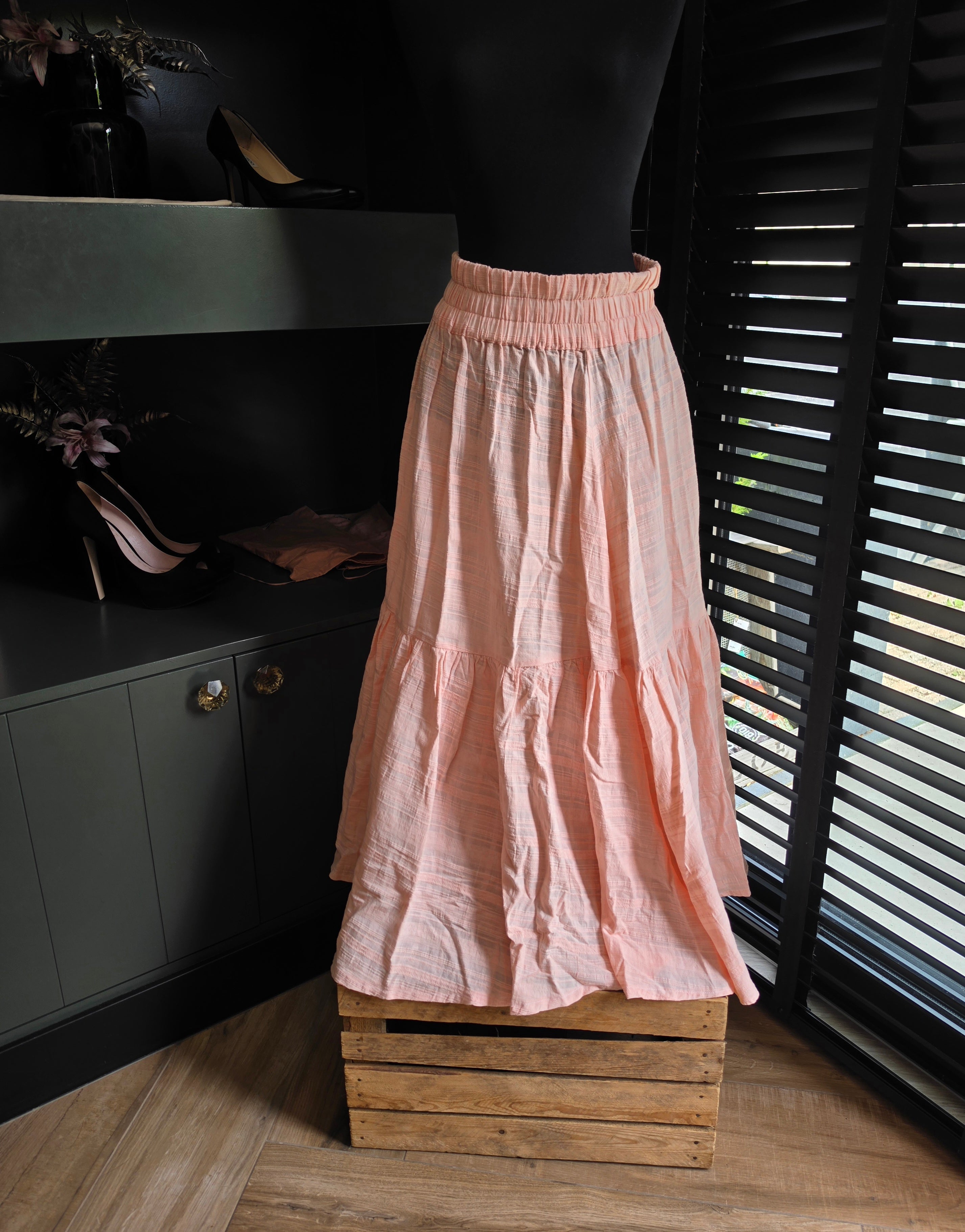 Mara Hoffman maxi rok Carmen roze S 36 resortwear tweedehands dames organic cotton