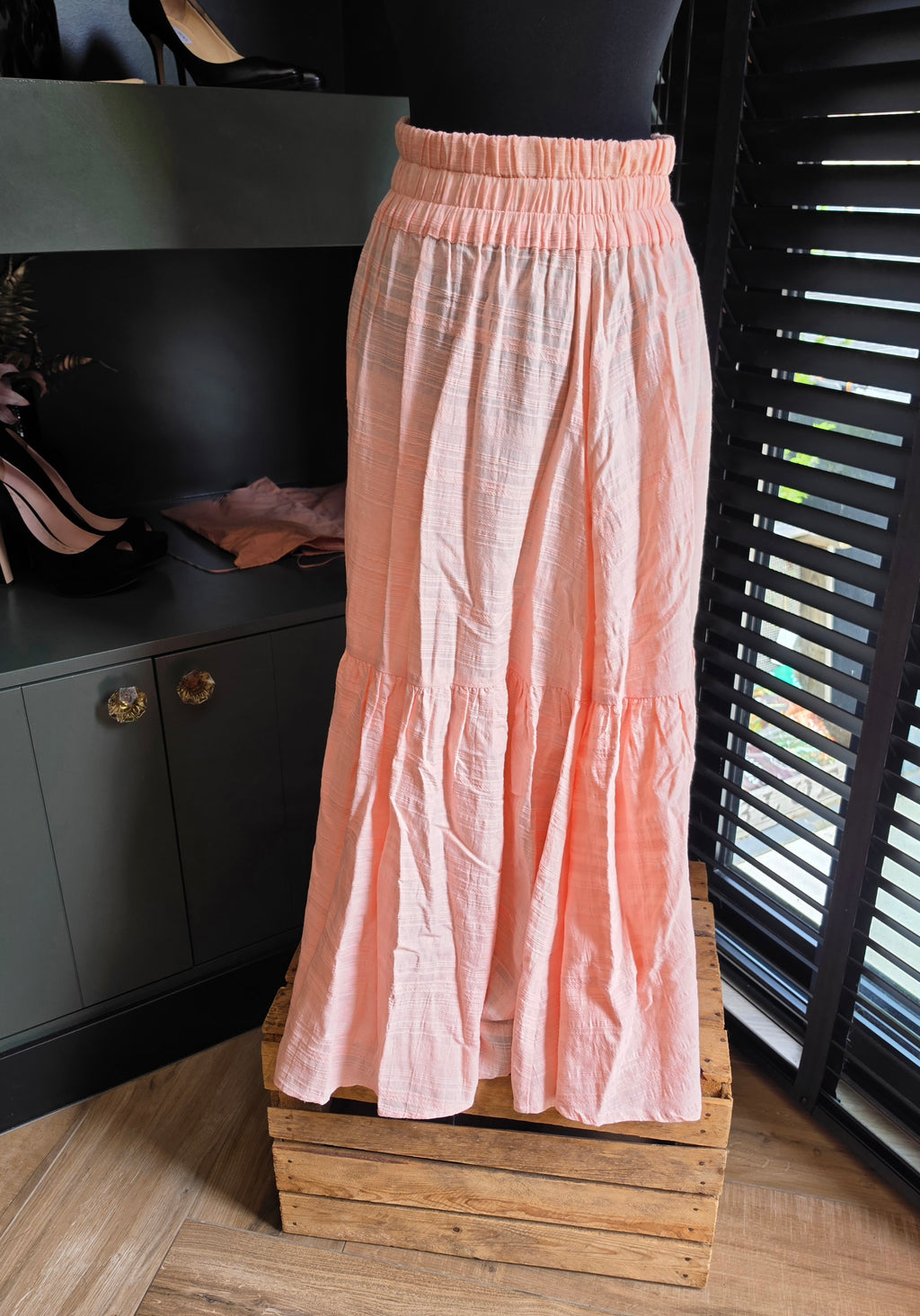 Mara Hoffman maxi rok Carmen roze S 36 resortwear tweedehands dames organic cotton