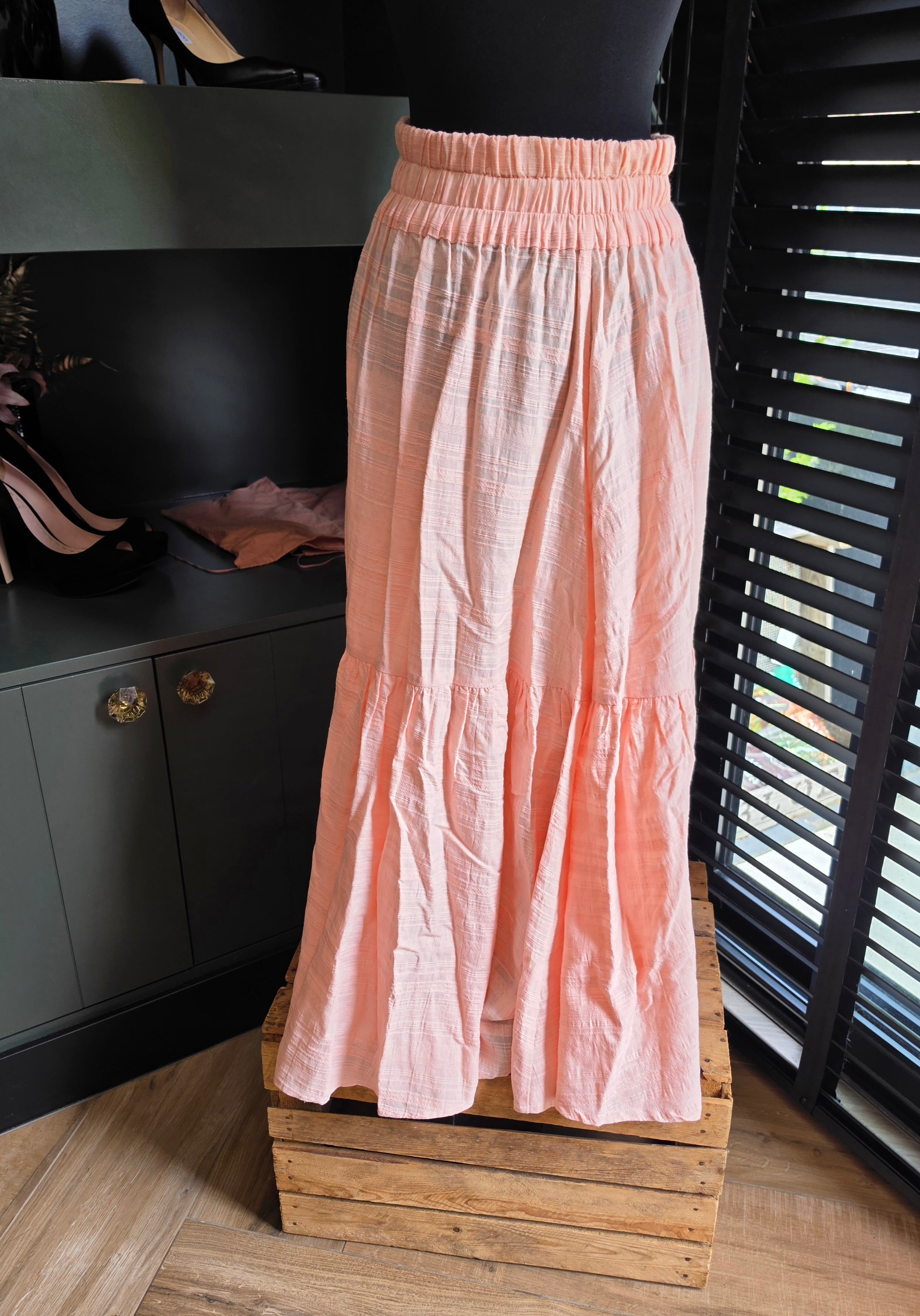 Mara Hoffman maxi rok Carmen roze S 36 resortwear tweedehands dames organic cotton
