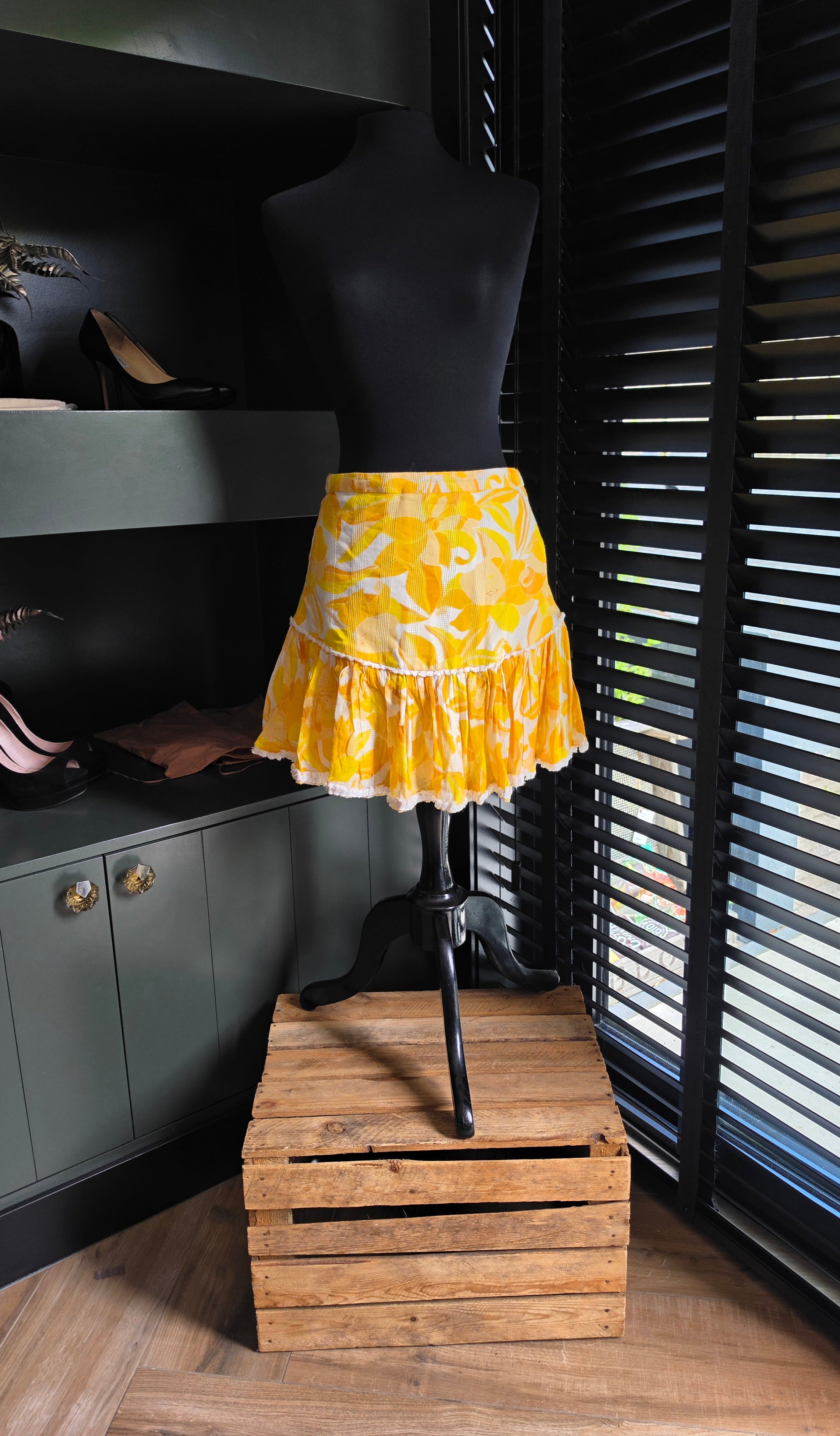 Significant Other resortwear floral korte rok katoen wit geel resortwear S 36 tweedehands dames designer