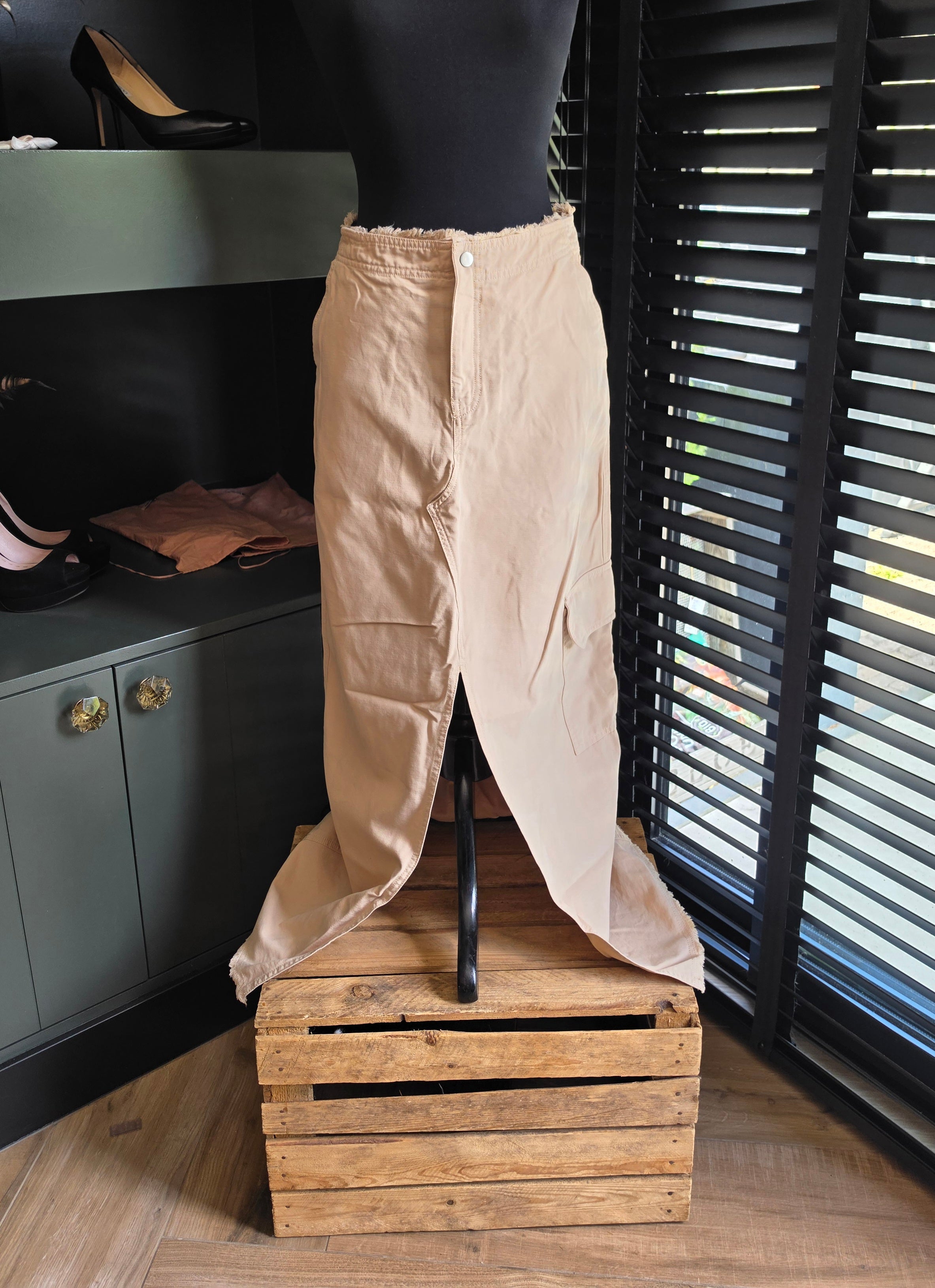 OAS cargo maxi rok beige S 36 katoen linnen tweedehands dames