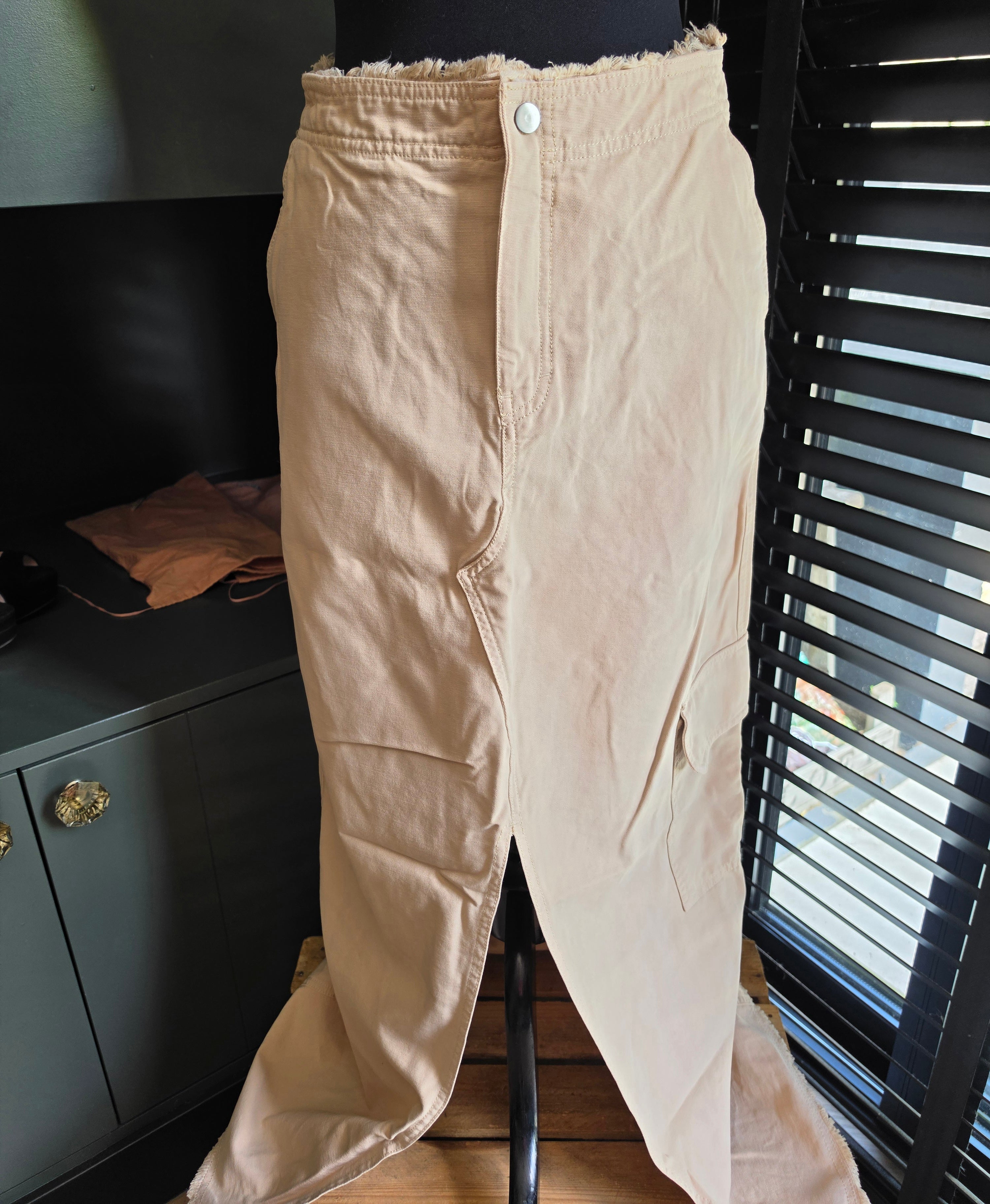 OAS cargo maxi rok beige S 36 katoen linnen tweedehands dames