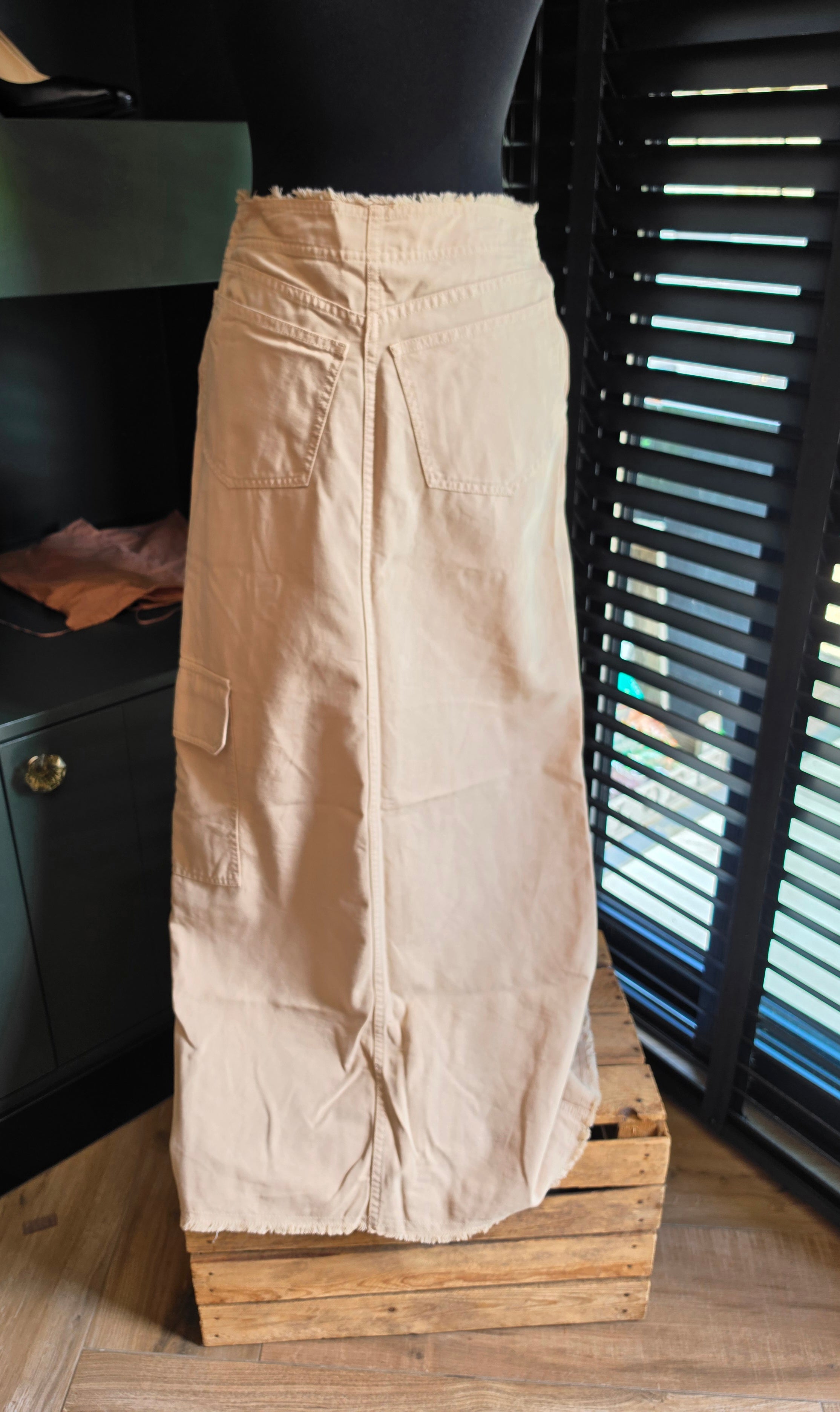 OAS cargo maxi rok beige S 36 katoen linnen tweedehands dames