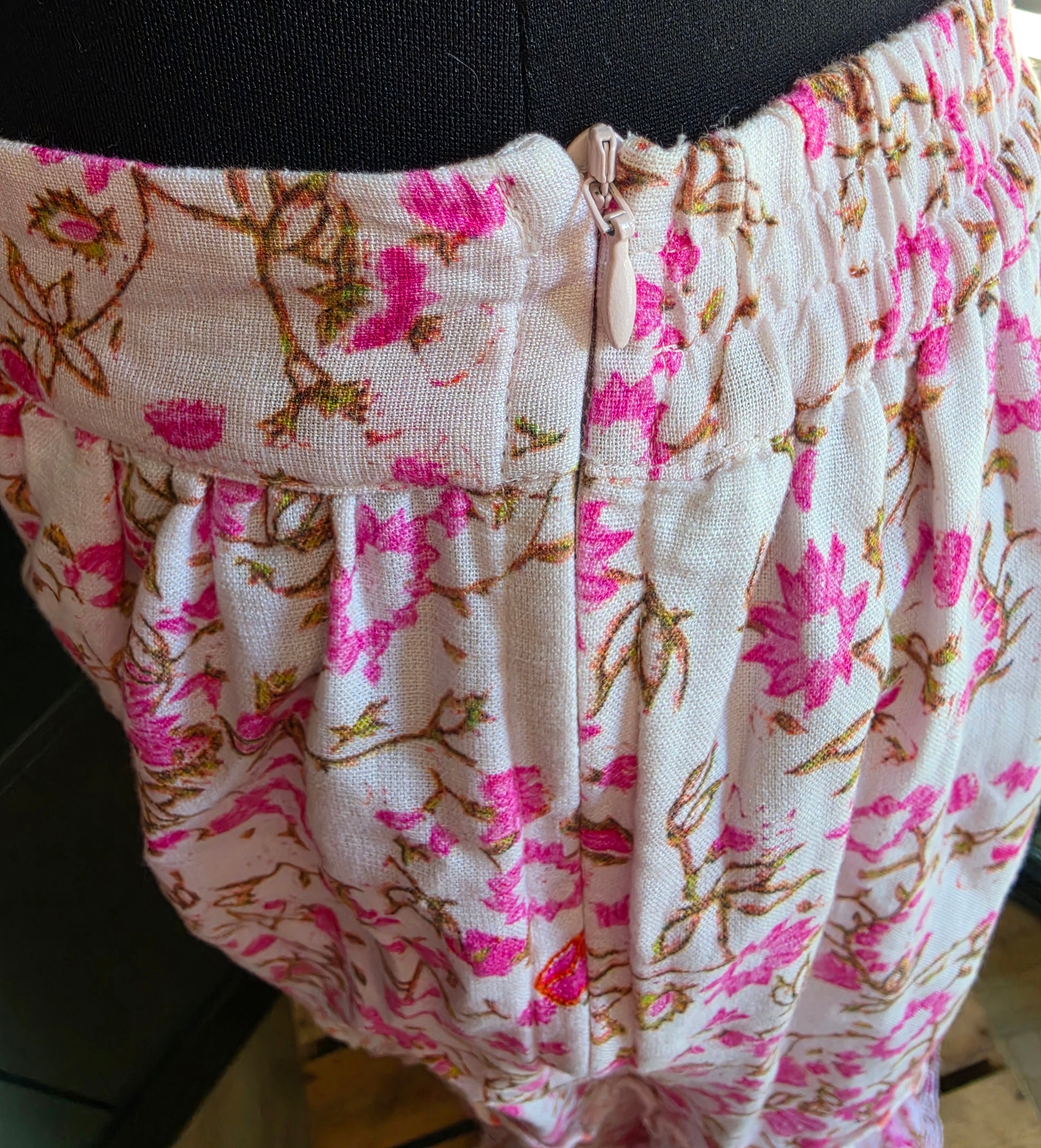 Hemant & Nandita floral ibiza boho midi rok resortwear roze M 38 tweedehands dames designer