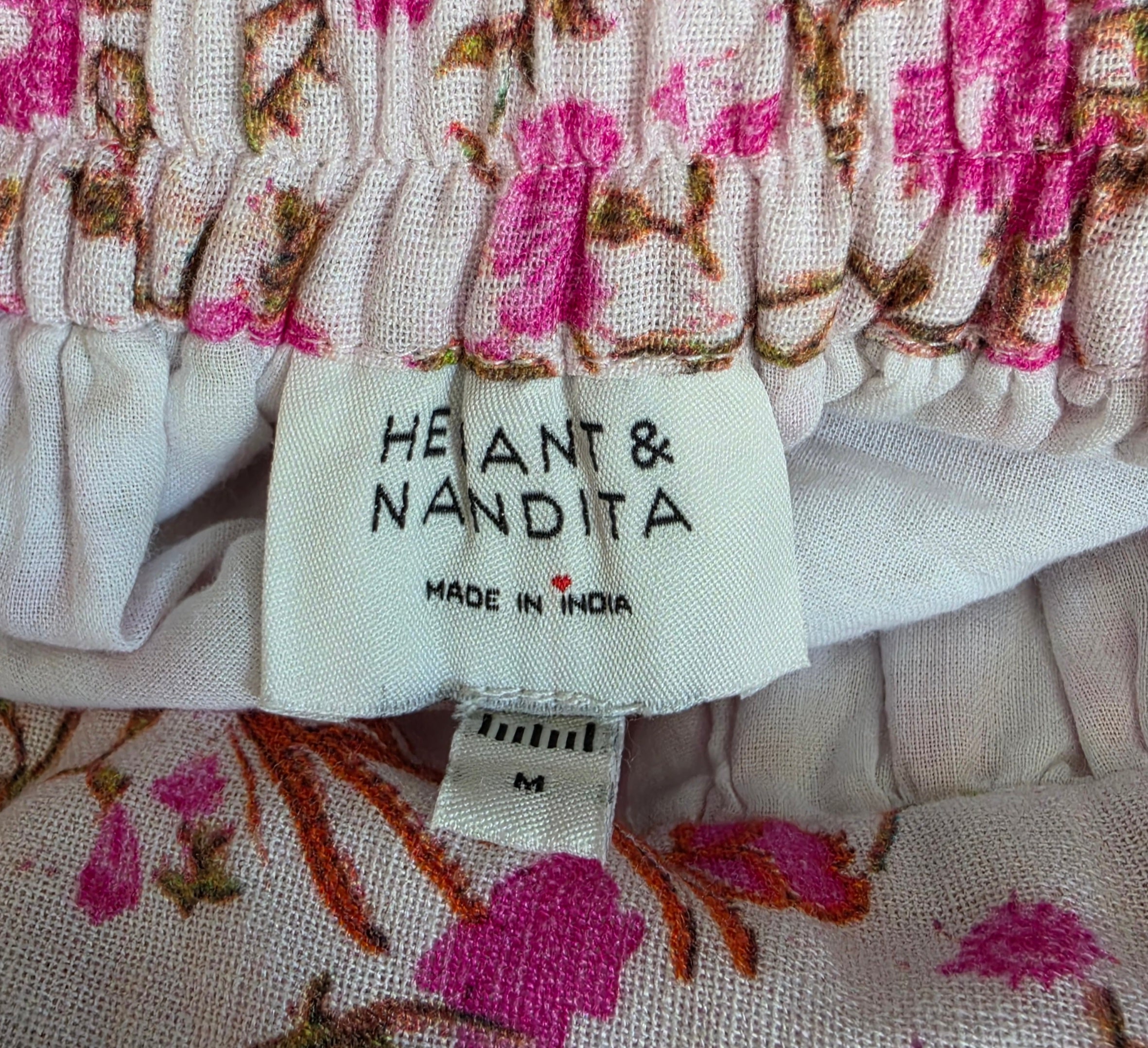 Hemant & Nandita floral ibiza boho midi rok resortwear roze M 38 tweedehands dames designer