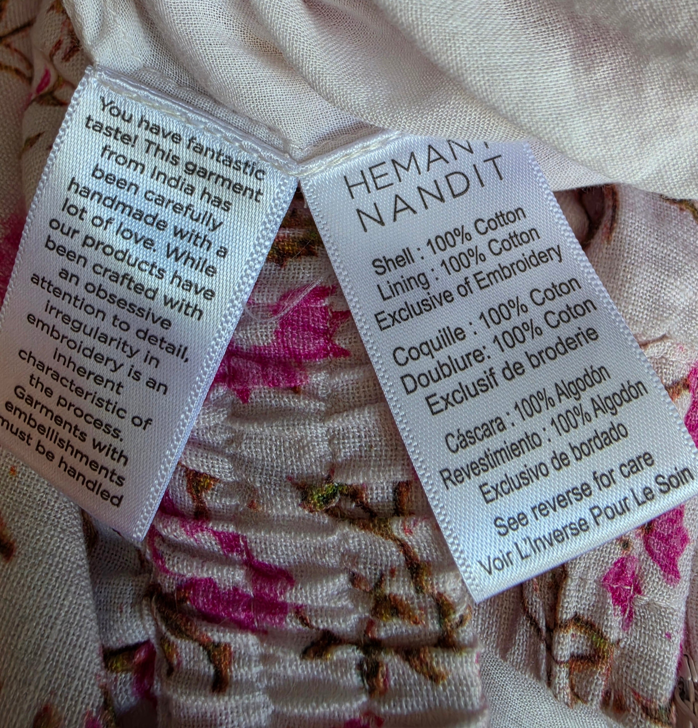 Hemant & Nandita floral ibiza boho midi rok resortwear roze M 38 tweedehands dames designer