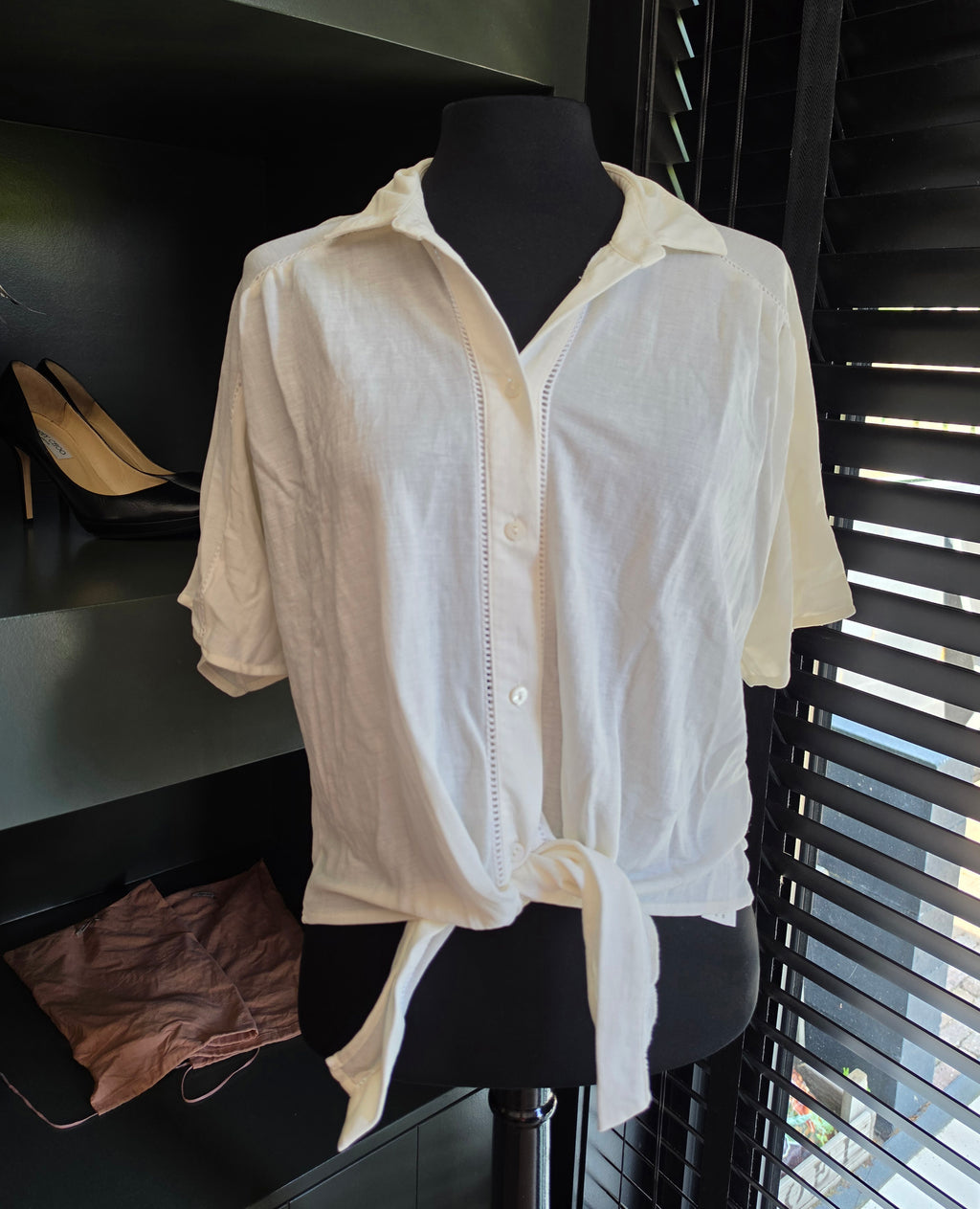 Massimo Dutti creme witte knoop top 38 M tweedehands dames