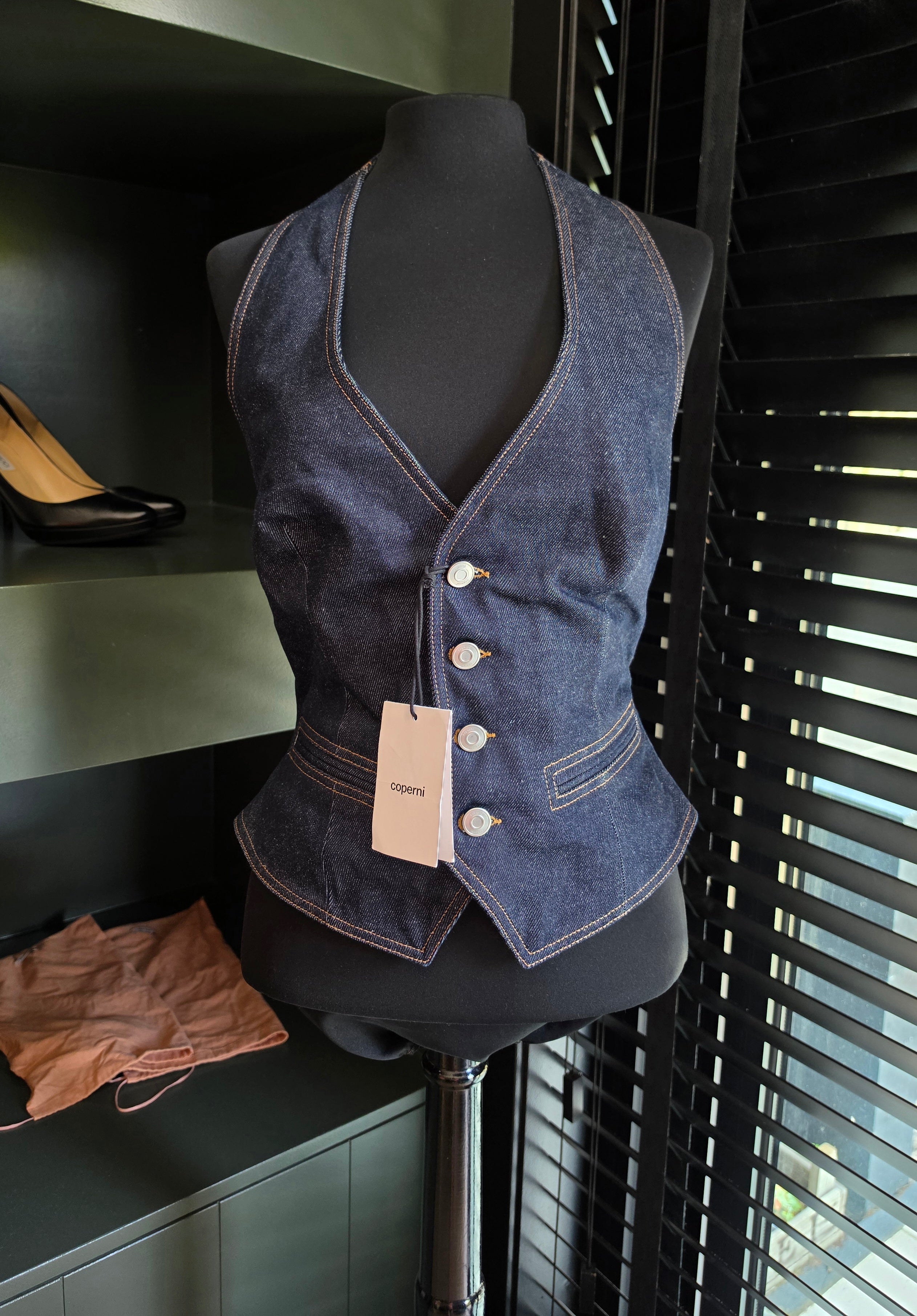Coperni denim halter gilet top blauw FR40 ongedragen tweedehands designer dames