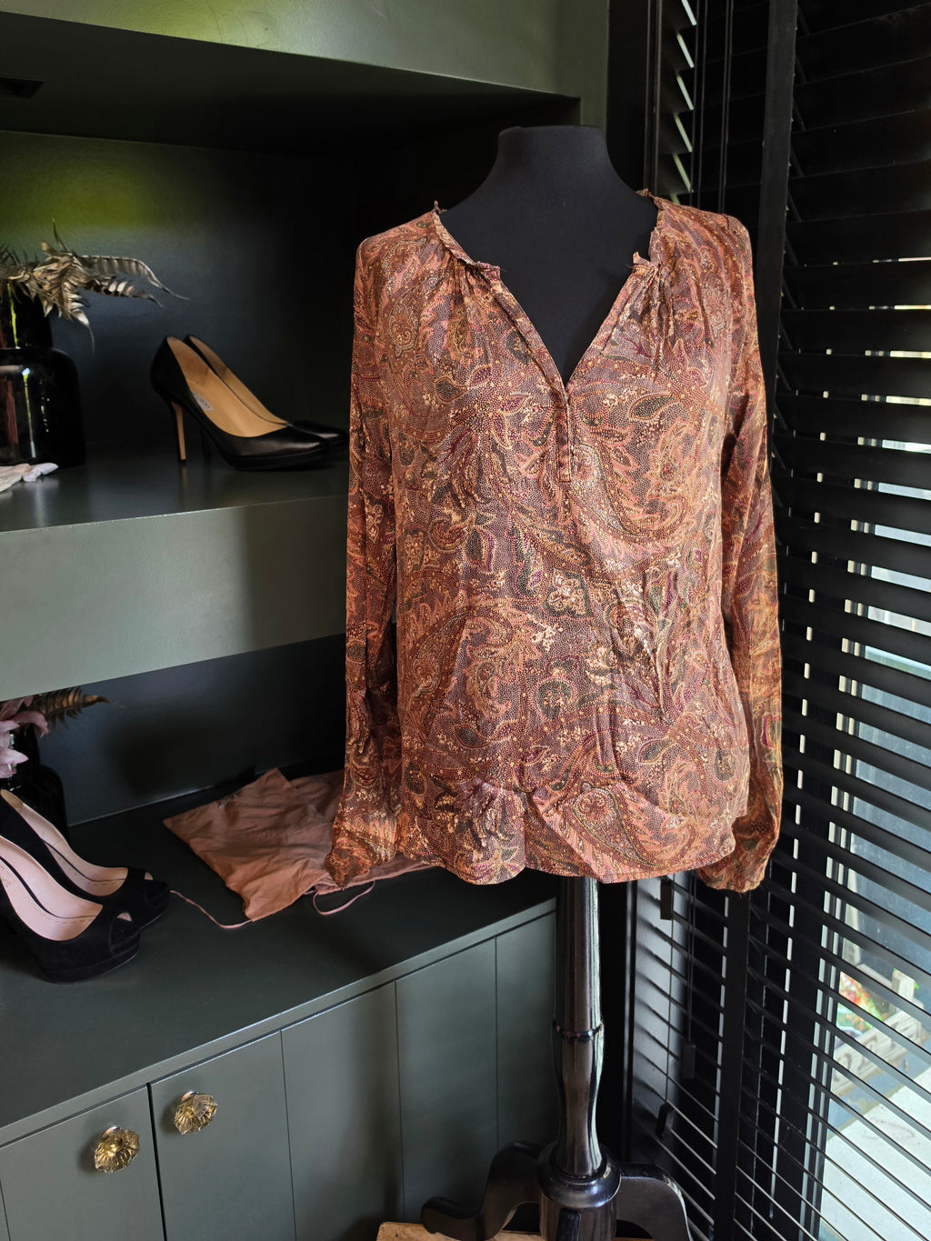 Dea Kudibal zijde blouse bruin rood L tweedehands dames designer