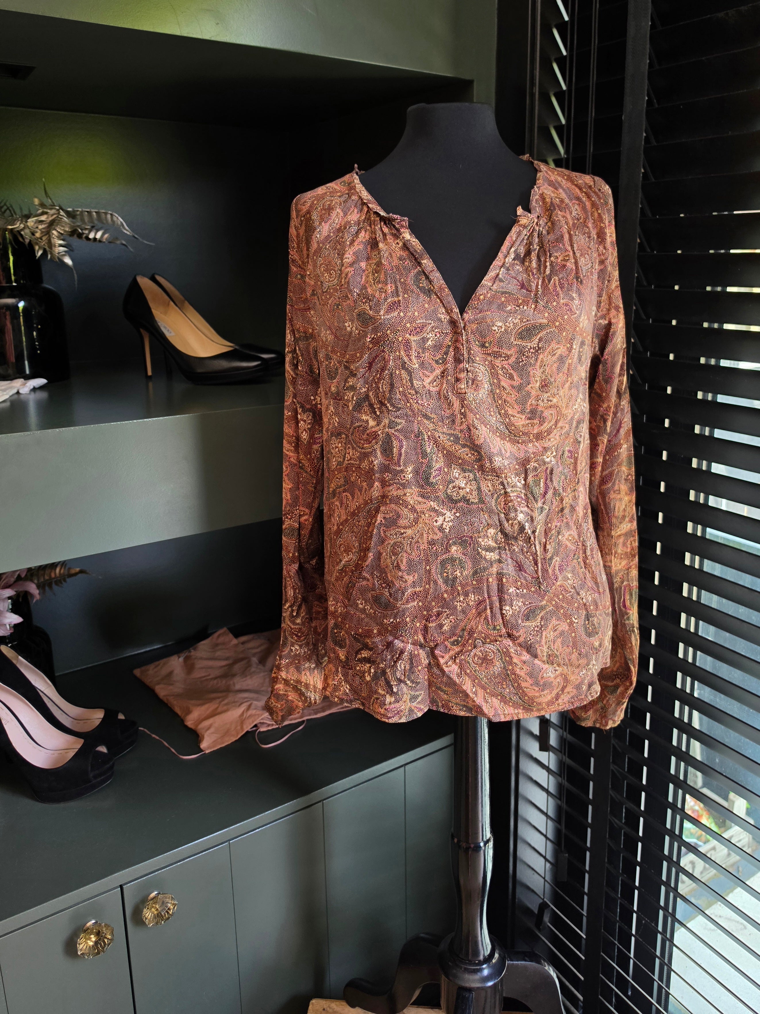 Dea Kudibal zijde blouse bruin rood L tweedehands dames designer