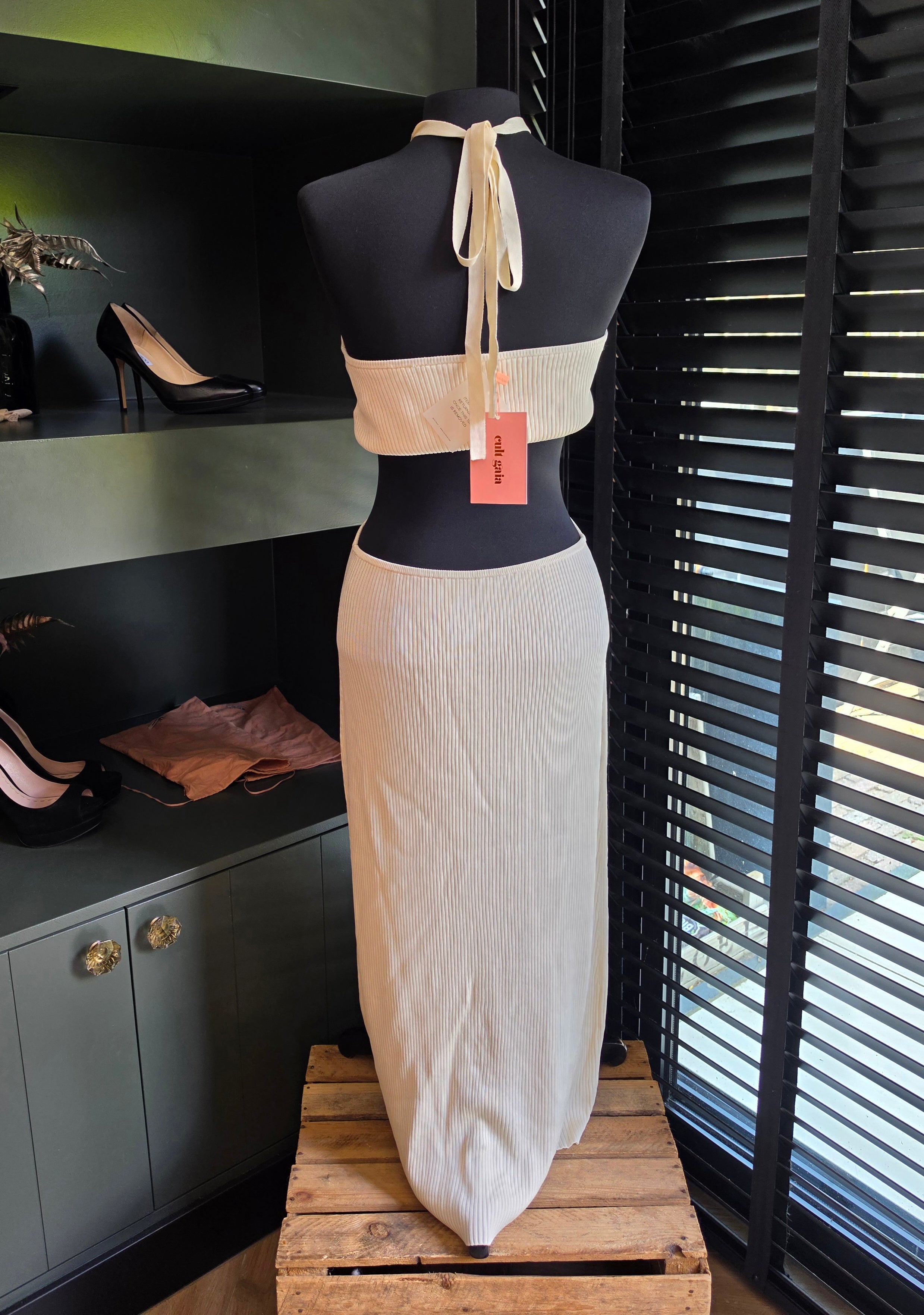 Cult Gaia Cameron knit midi dress off-white cut out L 40 nieuw tweedehands dames designer