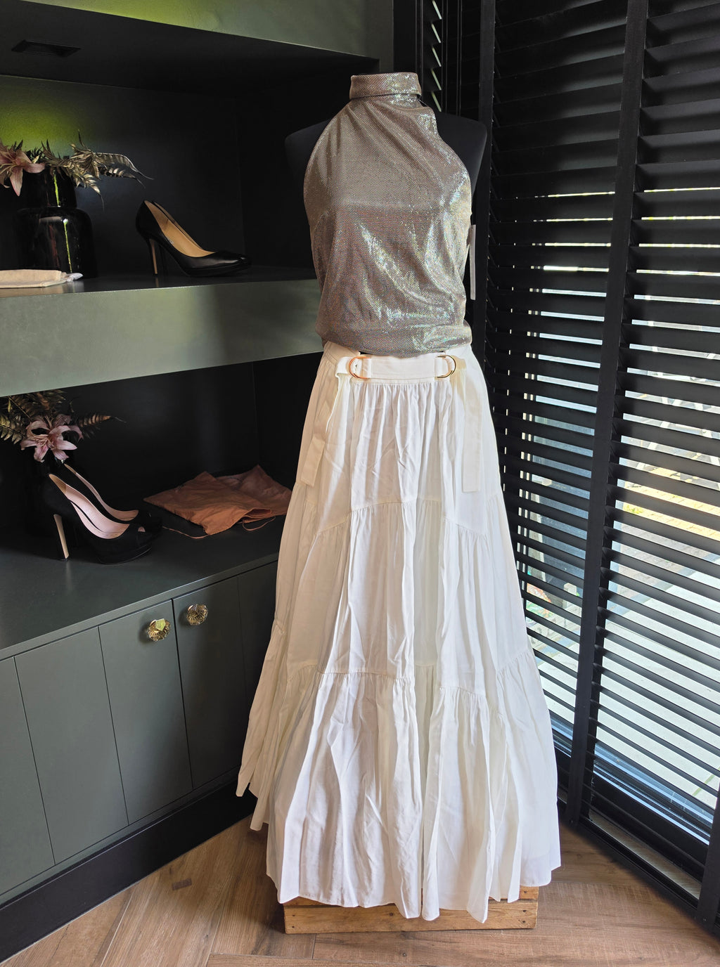 Acler lange rok linnen mix ivory wit 40 L nieuw designer ibiza boho resortwear tweedehands dames