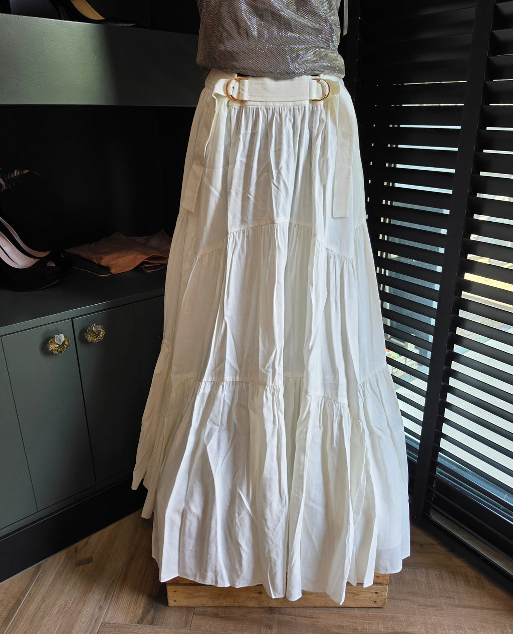 Acler lange rok linnen mix ivory wit 40 L nieuw designer ibiza boho resortwear tweedehands dames