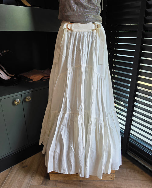 Acler lange rok linnen mix ivory wit 40 L nieuw designer ibiza boho resortwear tweedehands dames