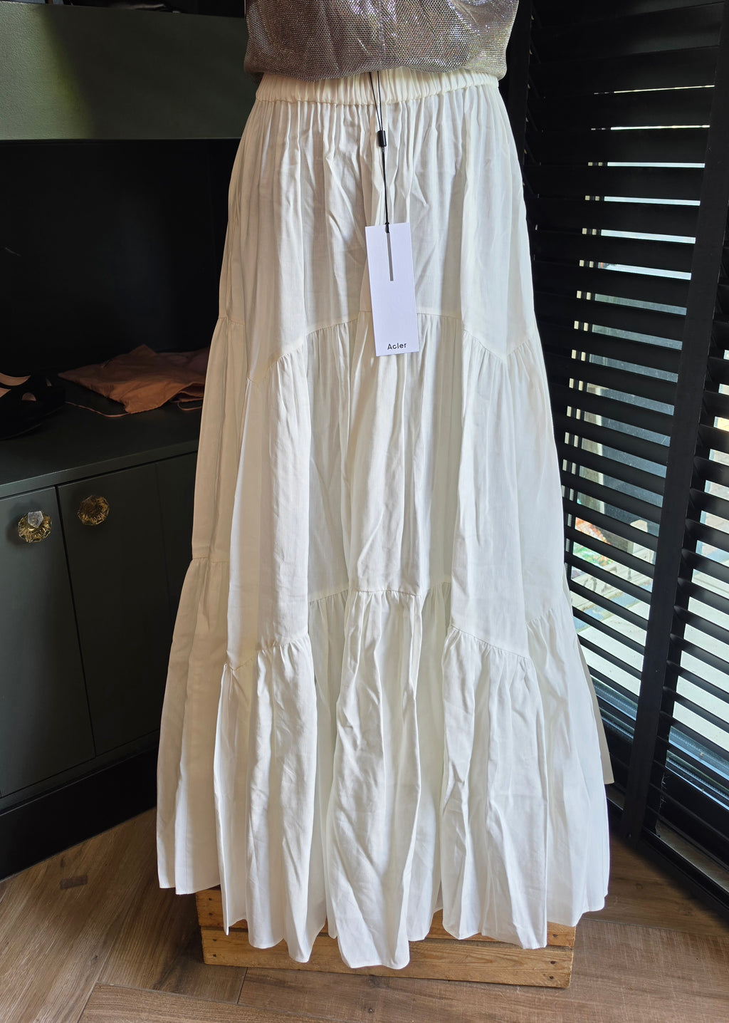 Acler lange rok linnen mix ivory wit 40 L nieuw designer ibiza boho resortwear tweedehands dames