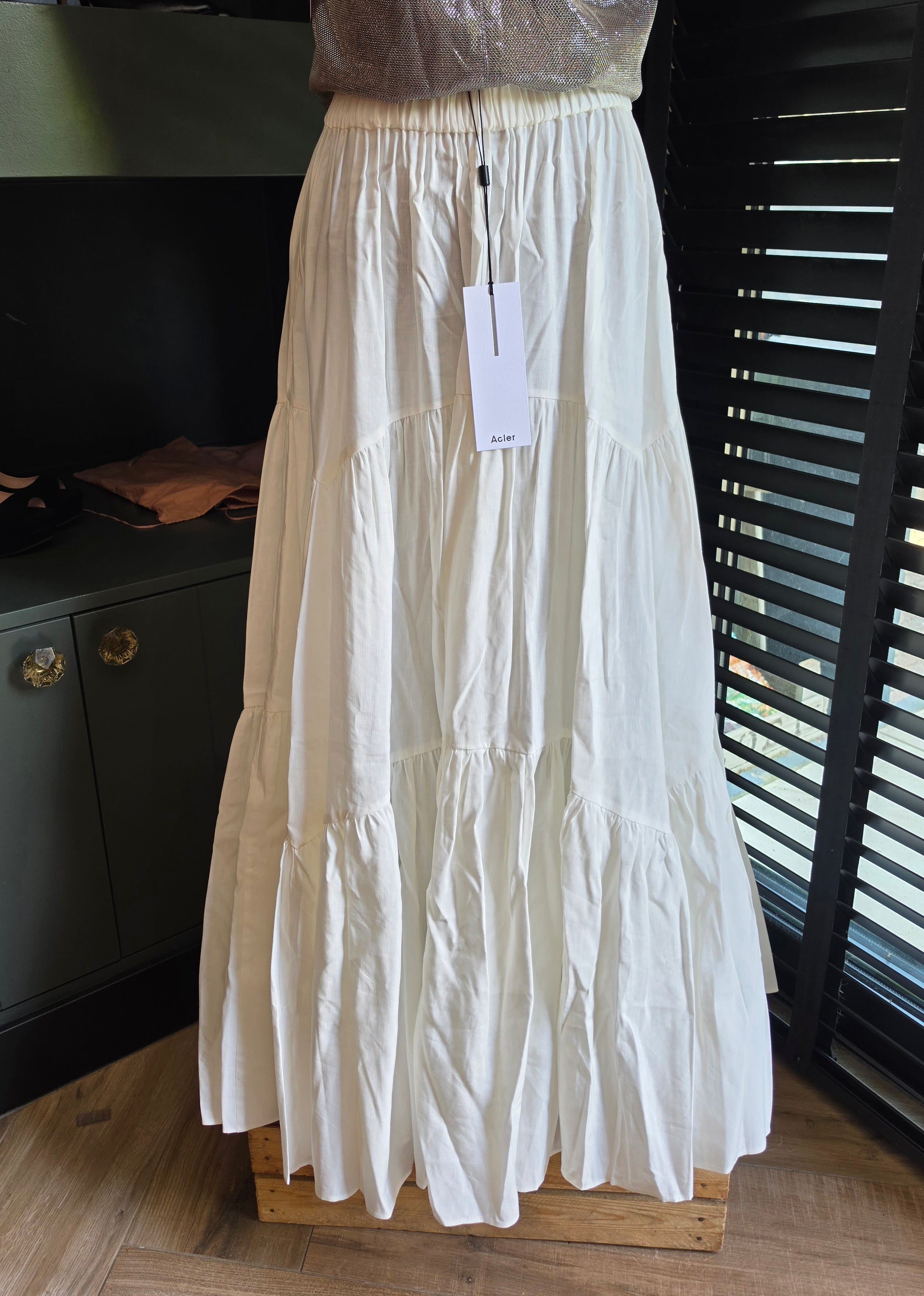 Acler lange rok linnen mix ivory wit 40 L nieuw designer ibiza boho resortwear tweedehands dames