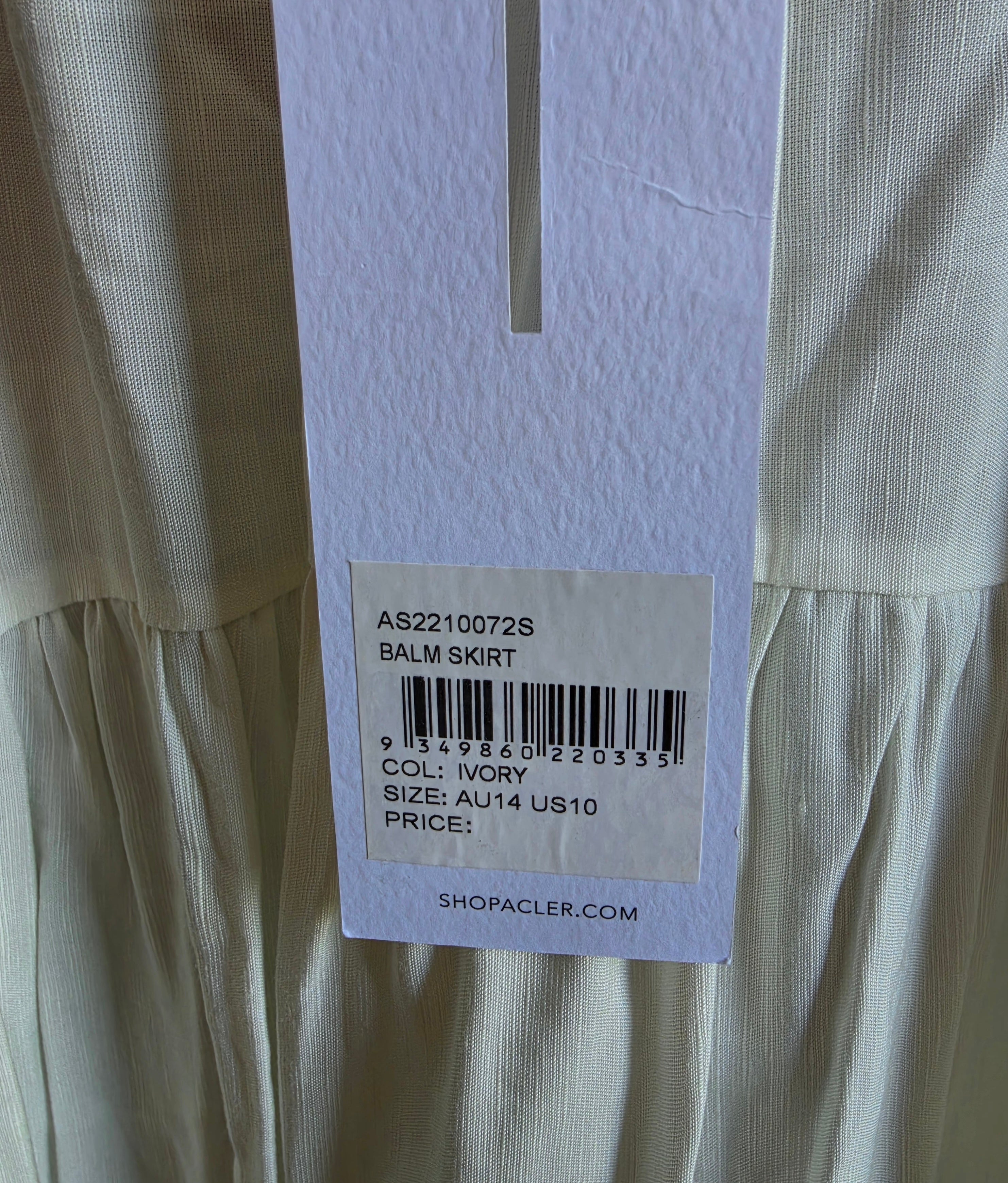 Acler lange rok linnen mix ivory wit 40 L nieuw designer ibiza boho resortwear tweedehands dames