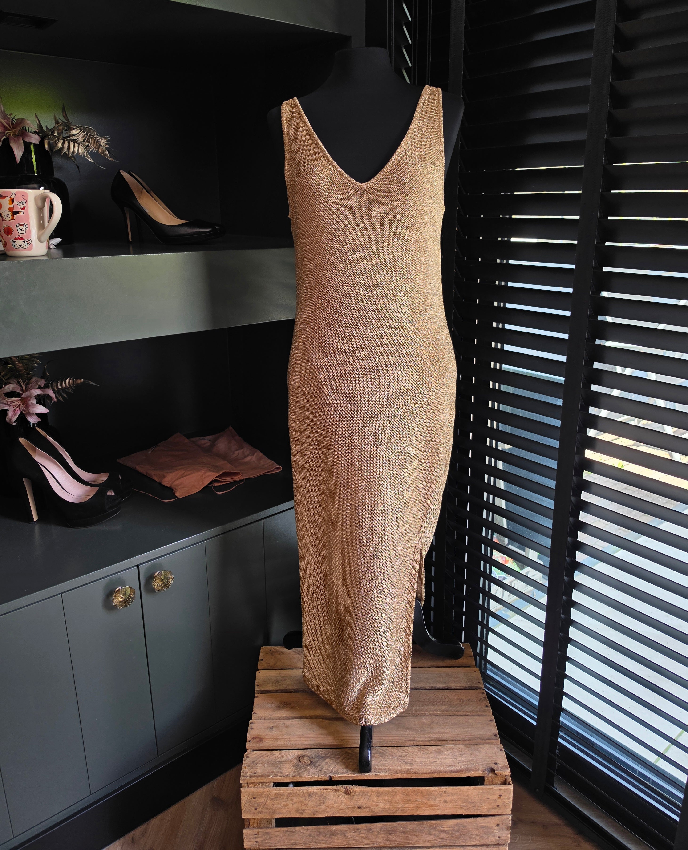 Sass & Bide midi jurk goud Vagabond Heart S 36 tweedehands designer dames