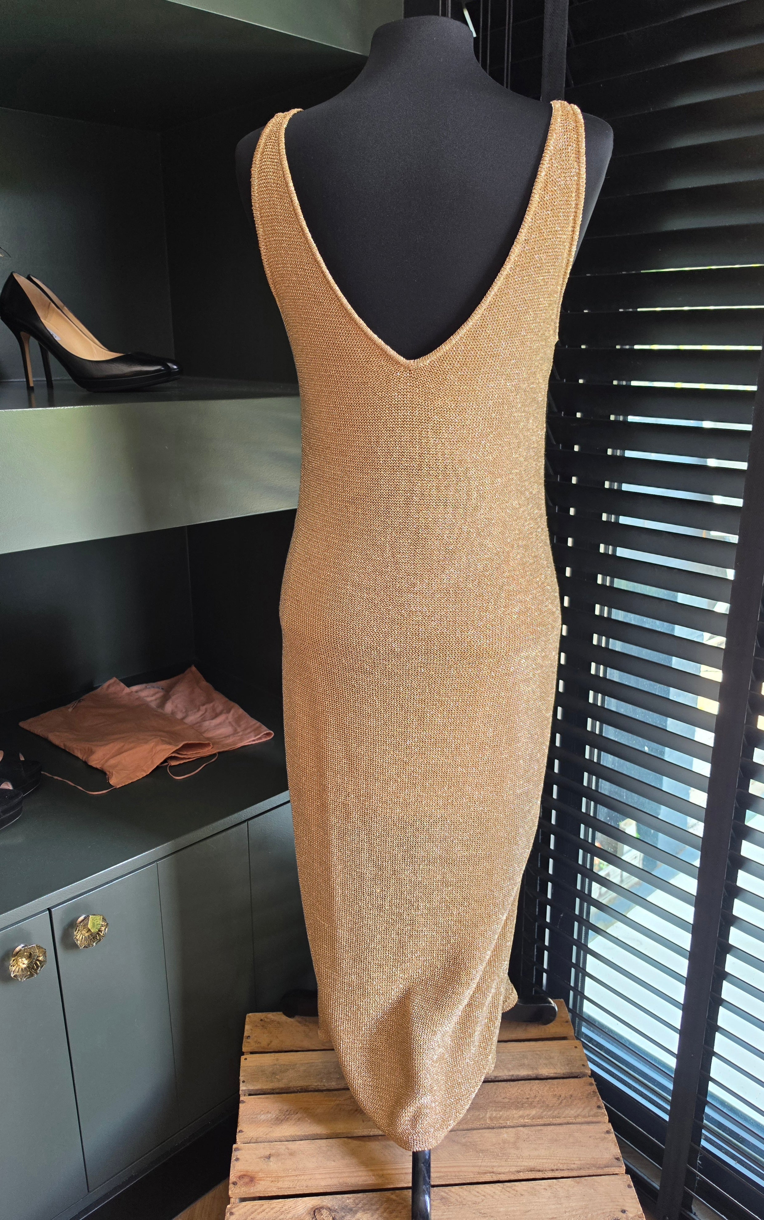 Sass & Bide midi jurk goud Vagabond Heart S 36 tweedehands designer dames