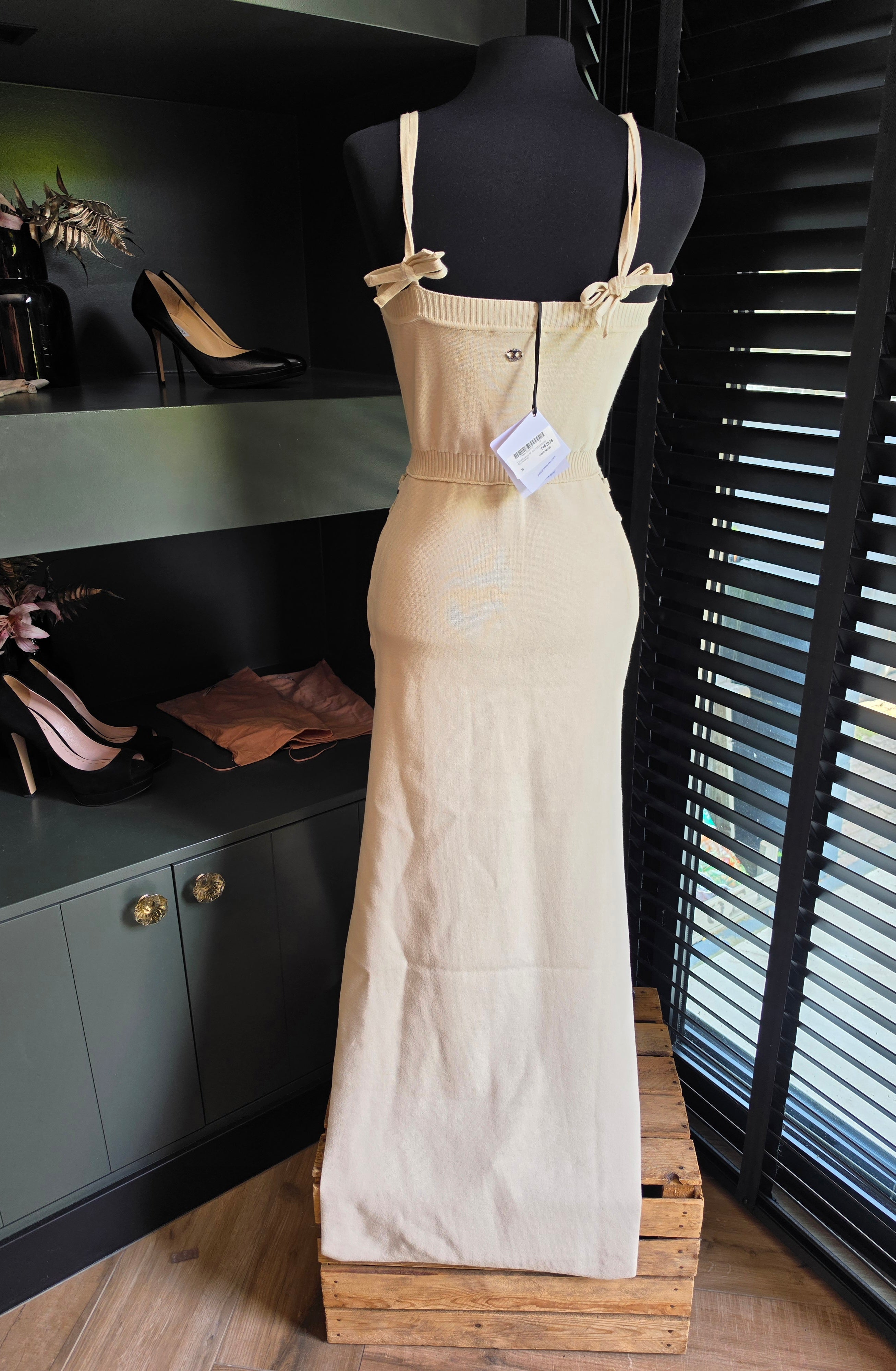 Paco Rabanne gebreide midi-jurk licht beige maat M nieuw