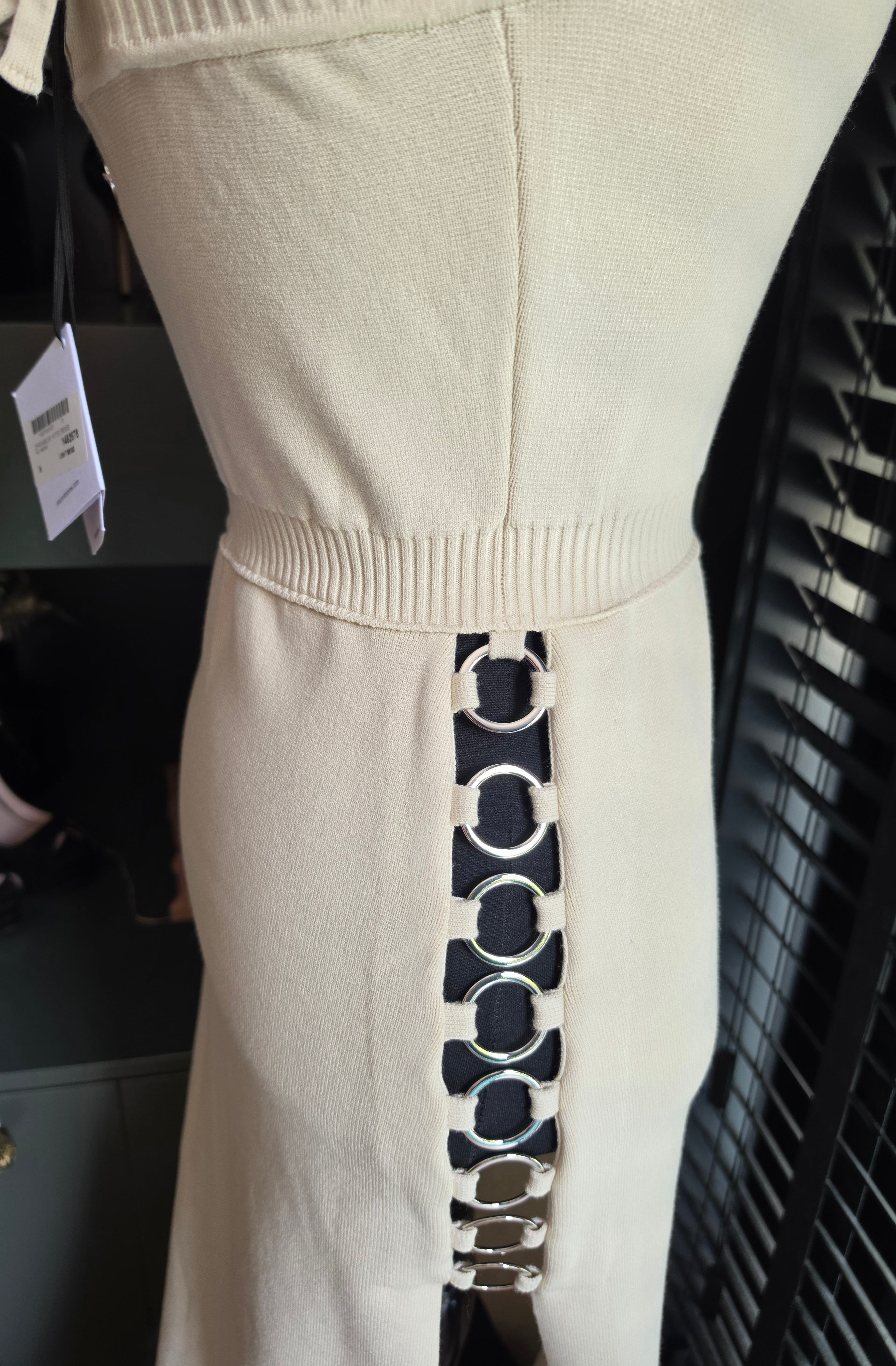 Paco Rabanne gebreide midi-jurk licht beige maat M nieuw