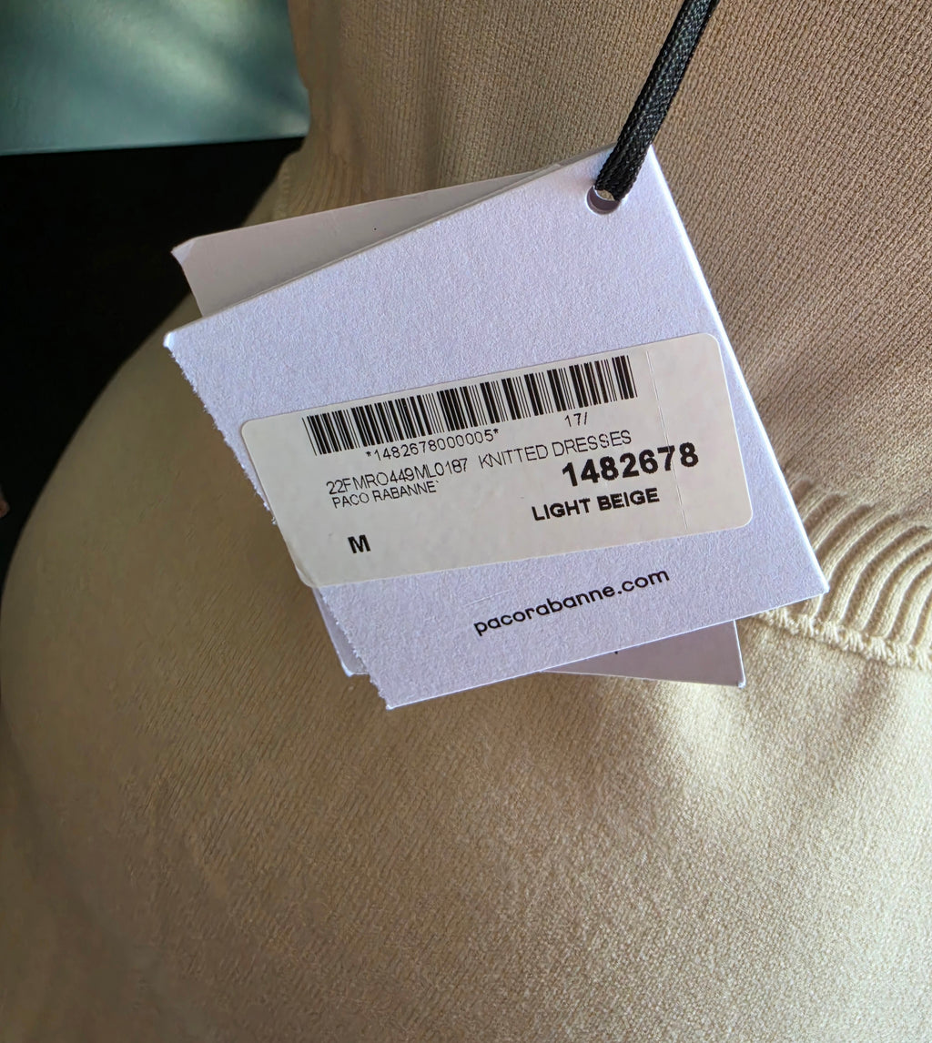 Paco Rabanne gebreide midi-jurk licht beige maat M nieuw