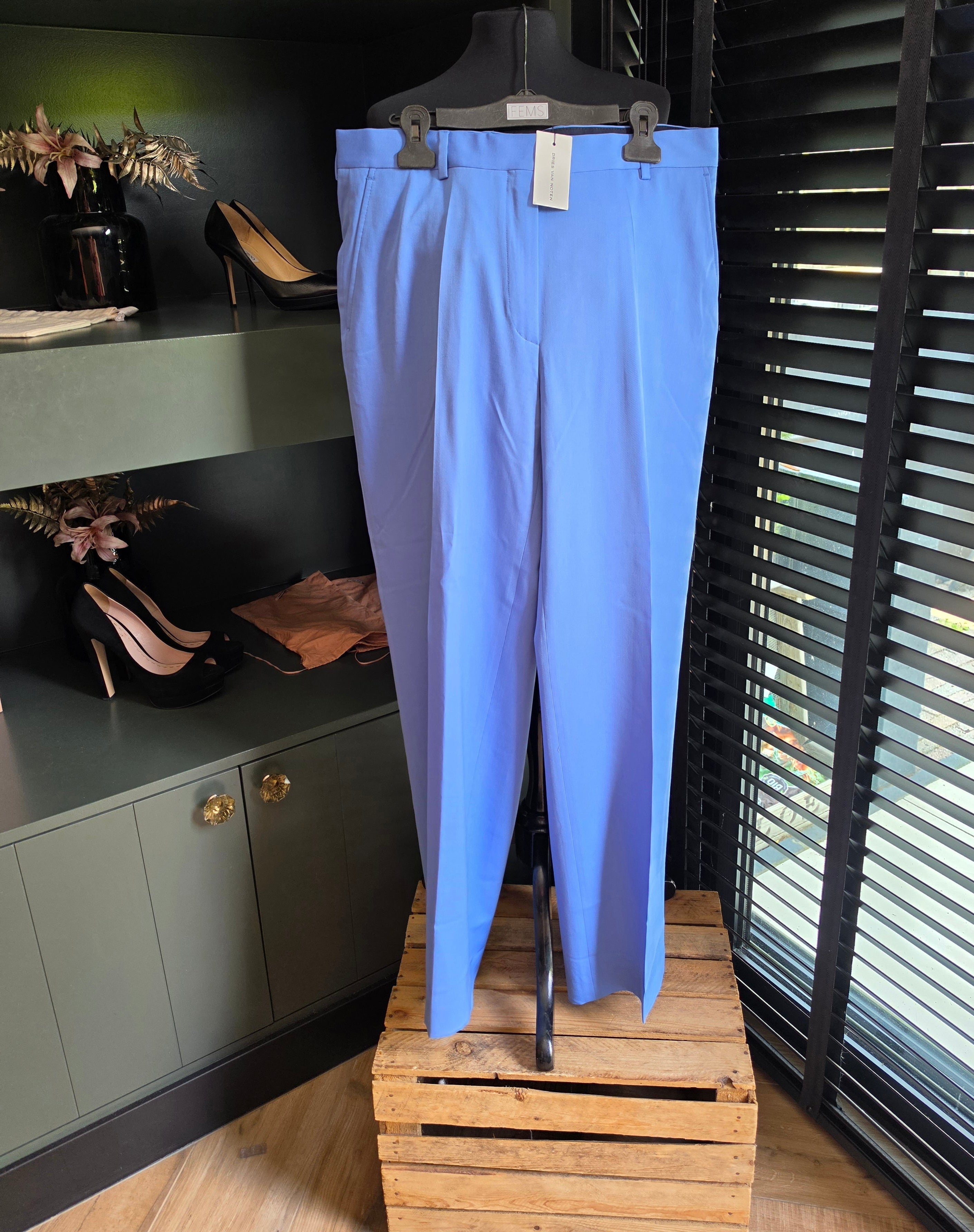 Dries van Noten pantalon straight fit broek wol blauw FR 44 tweedehands designer dames