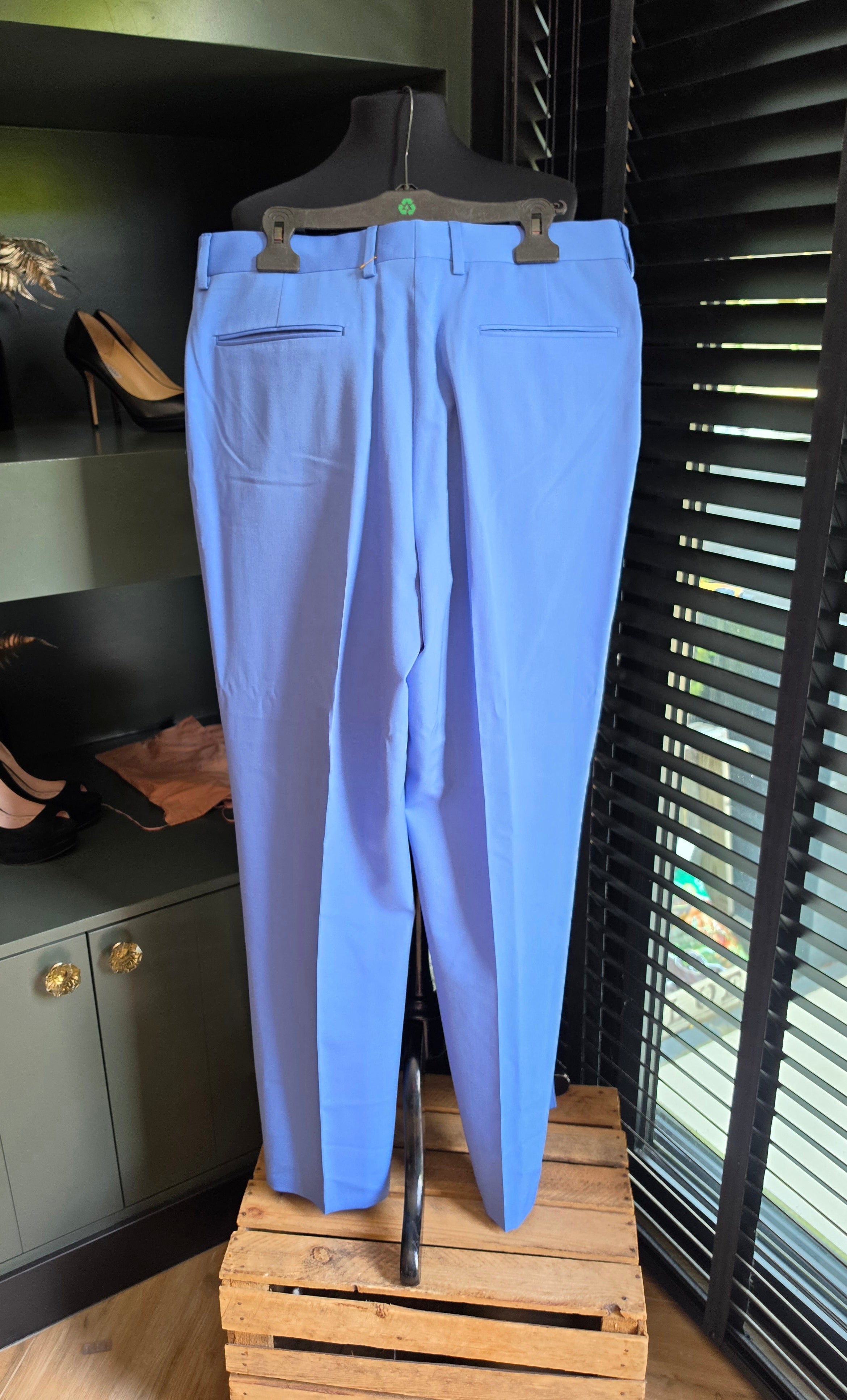 Dries van Noten pantalon straight fit broek wol blauw FR 44 tweedehands designer dames