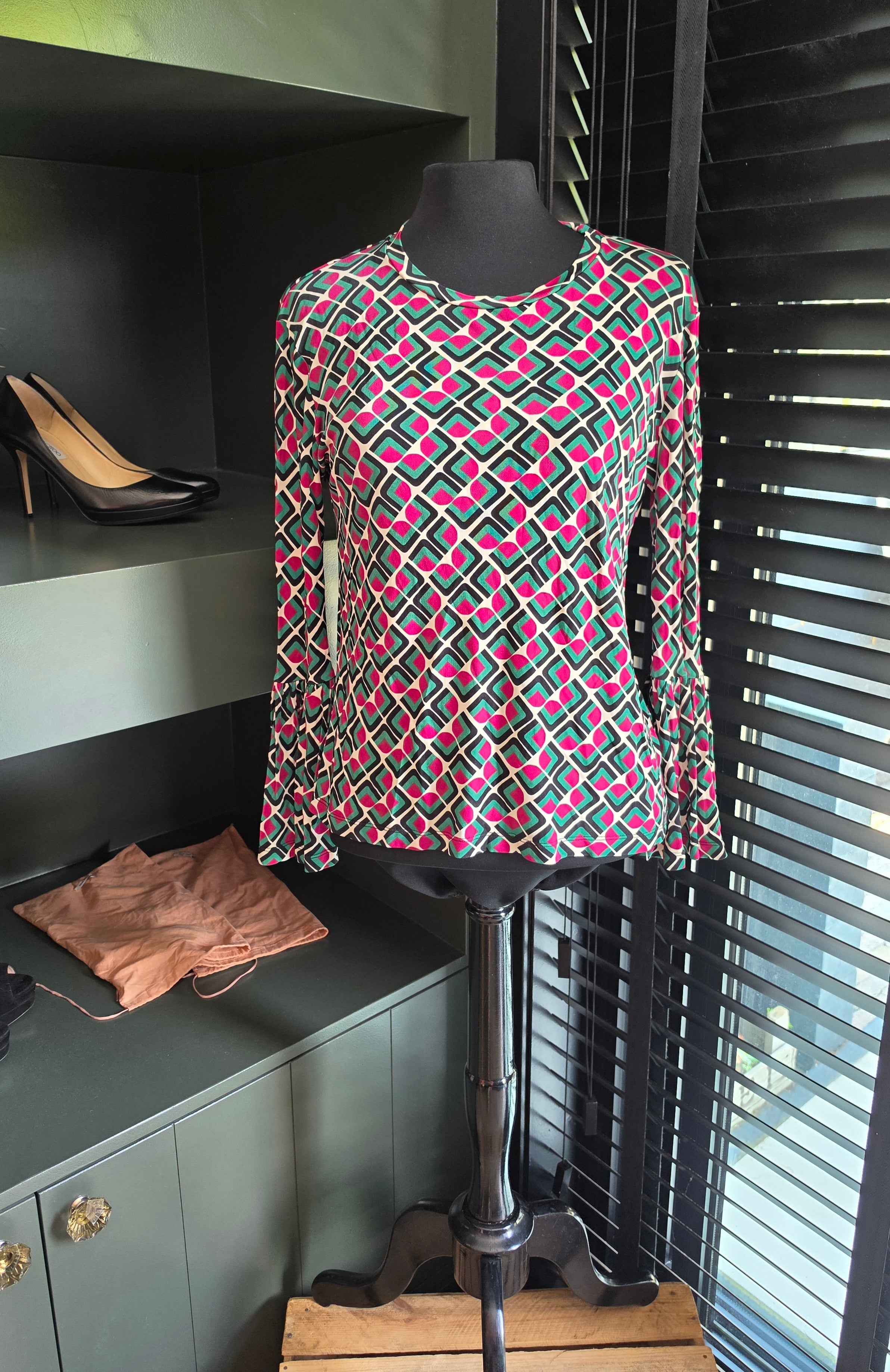 La double J shirt top retro look stretch wijde trompet mouwen 38 M tweedehands dames designer
