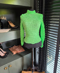 Hanne Bloch turtle neck waffle top groen L zijden tweedehands dames designer