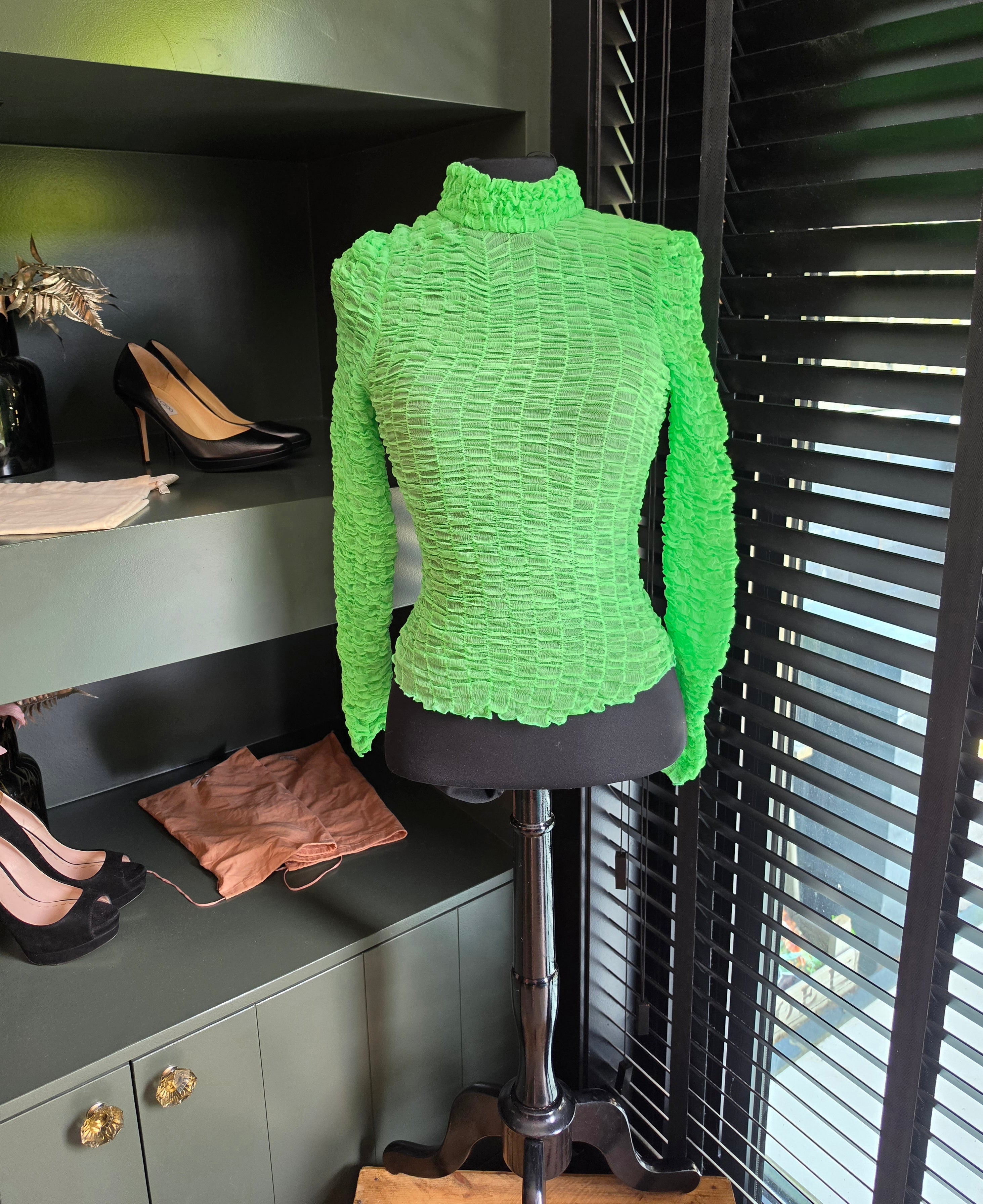 Hanne Bloch turtle neck waffle top groen L zijden tweedehands dames designer