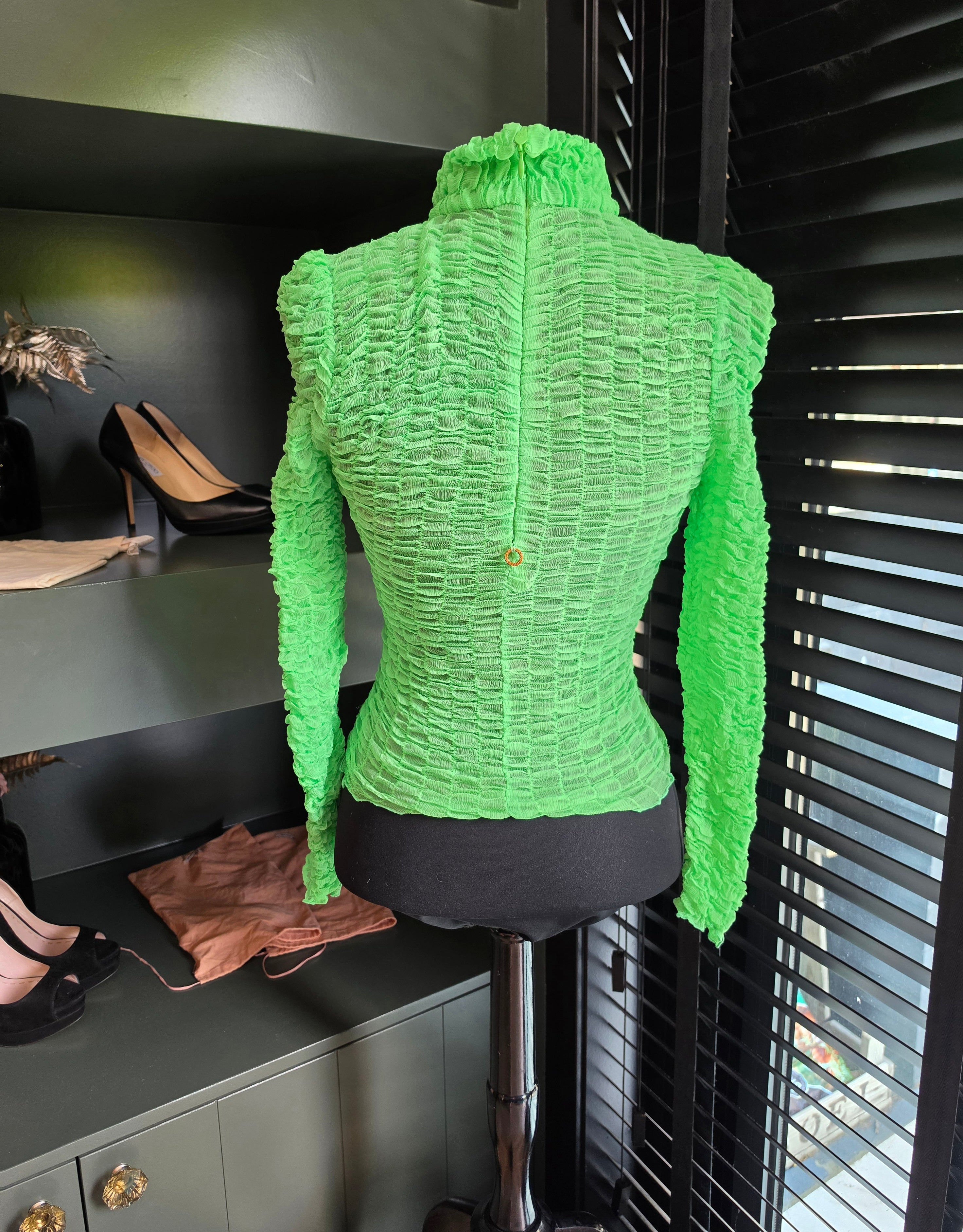 Hanne Bloch turtle neck waffle top groen L zijden tweedehands dames designer