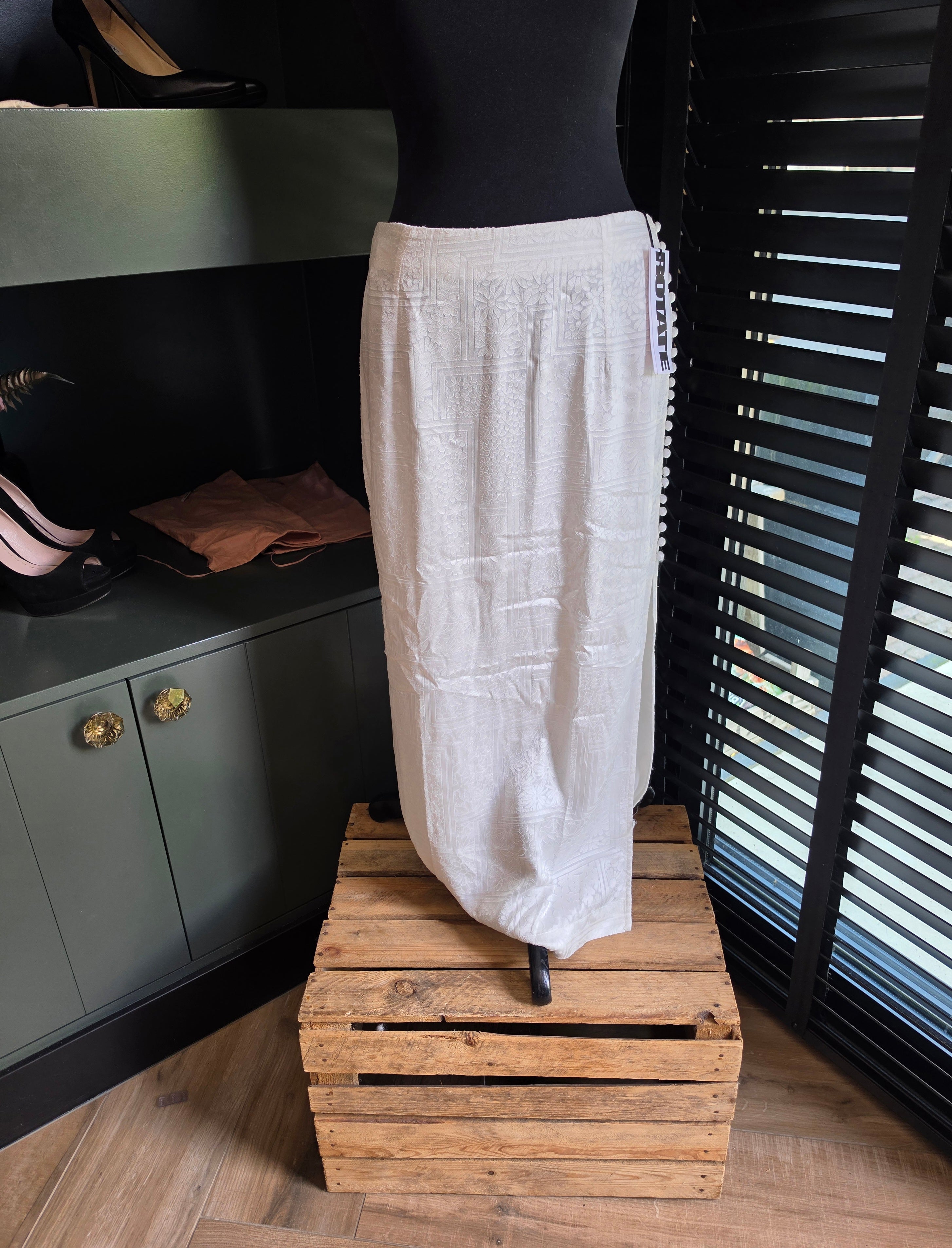 Rotate midi rok caitlin wit 38 M split en knoopjes tweedehands dames designer