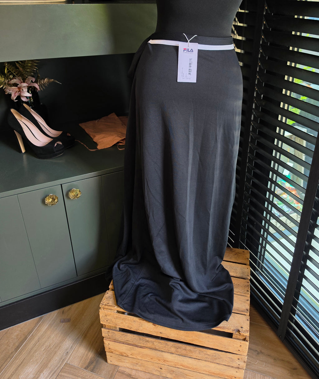 Y/Project x Fila lange maxi wikkel rok zwart 36 S tweedehands designer dames