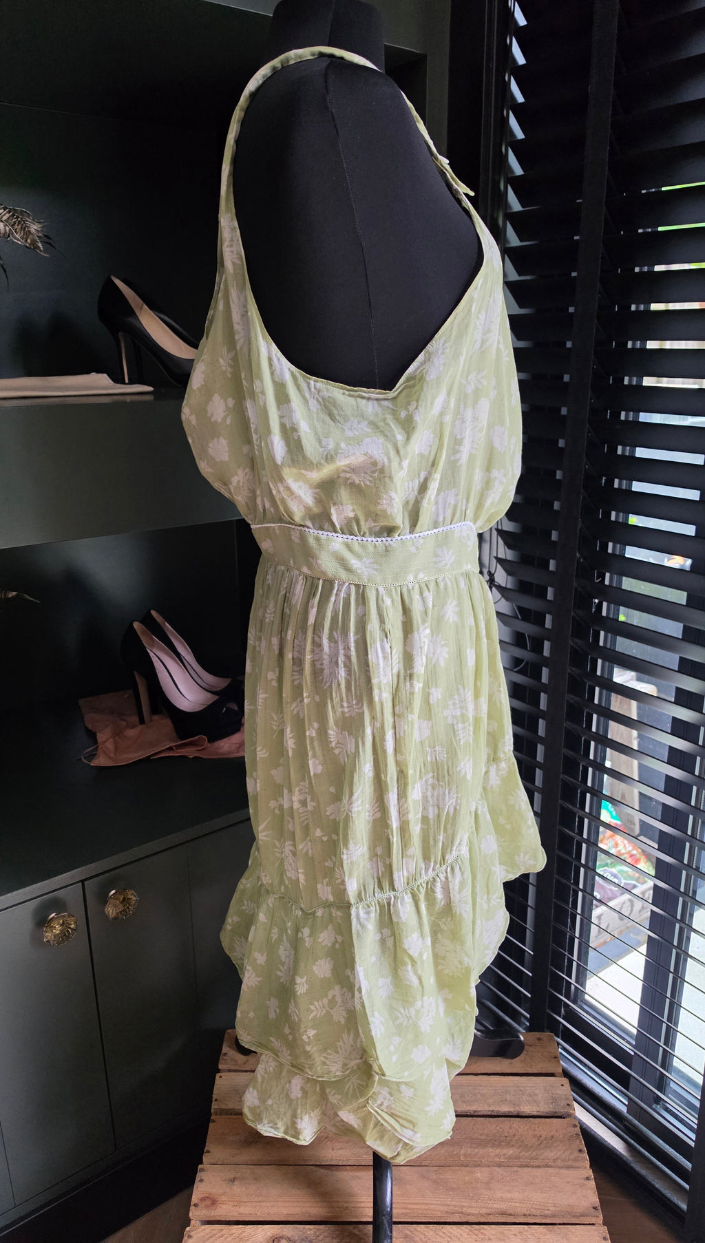 Stella Mccartney catwalk jurk groen chiffon voilant 38 M tweedehands designer dames