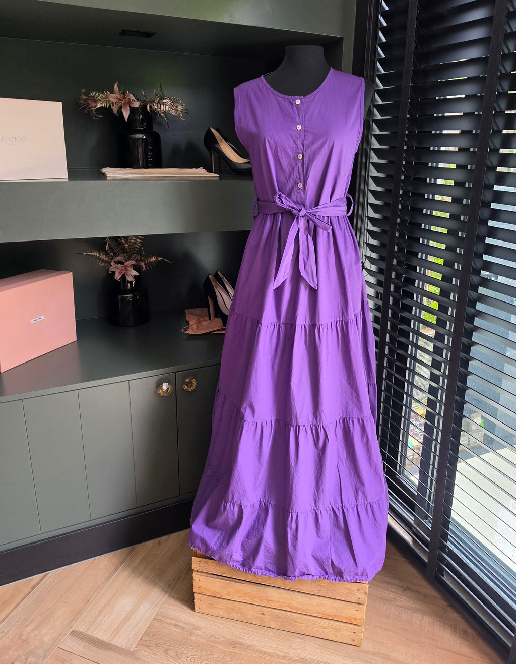 Lawrence Grey mouwloze maxi jurk paars 38 M tweedehands dames